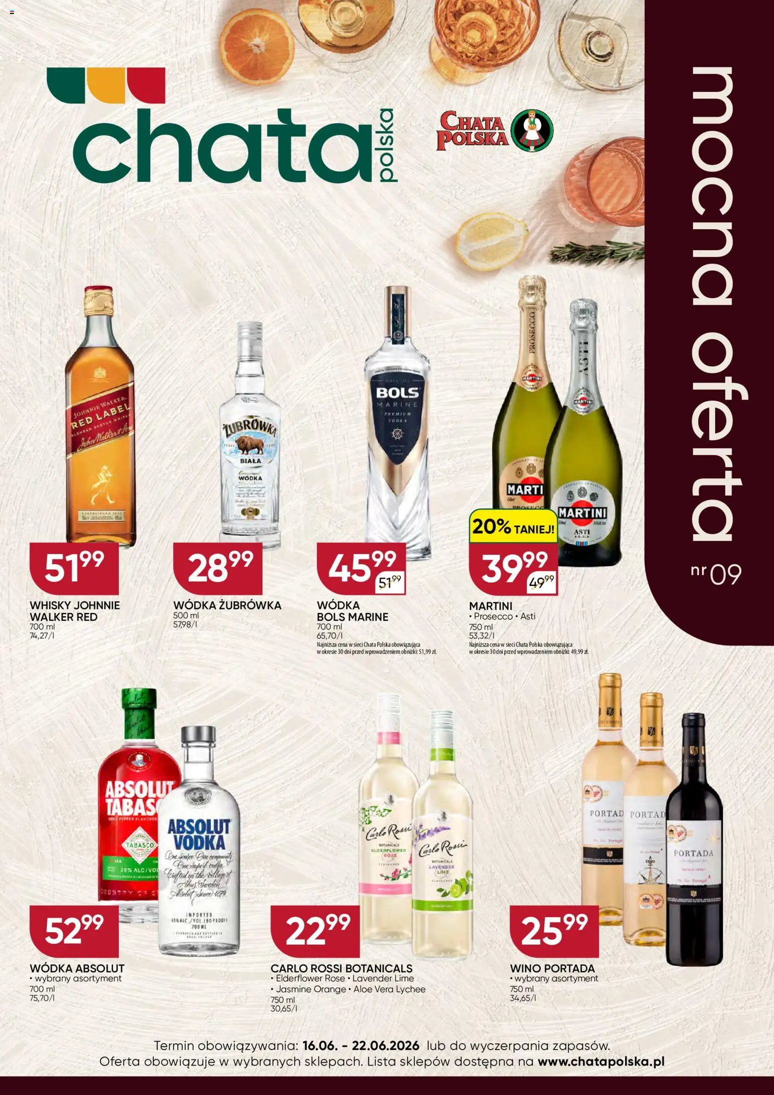 Chata Polska gazetka - Mocna Oferta od 16.06.2026 | Strona: 1 | Produkty: Chili, Tabasco, Vodka, Whisky