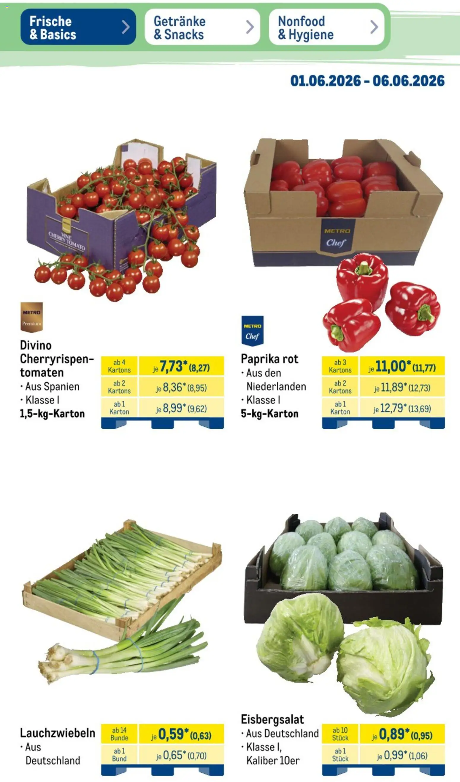 Metro NonFood-Angebote – gültig ab 01.06.2026 | Seite: 39 | Produkte: Paprika rot, Tomaten, Eisbergsalat, Paprika