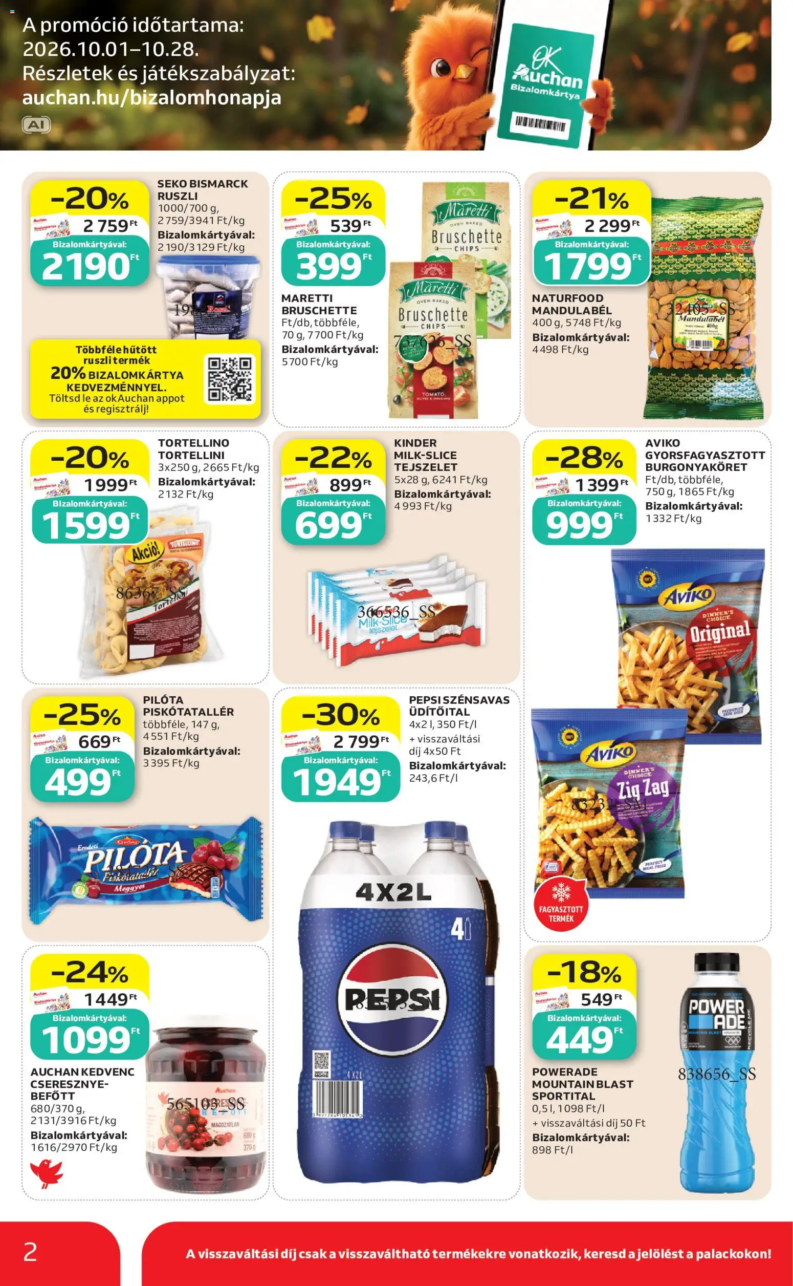 Auchan akciós ujság - amely érvényes a következő dátumtól: 2026.10.15. | Oldal: 2 | Termékek: Pepsi, Piskótatallér, Sportital, Tortellini