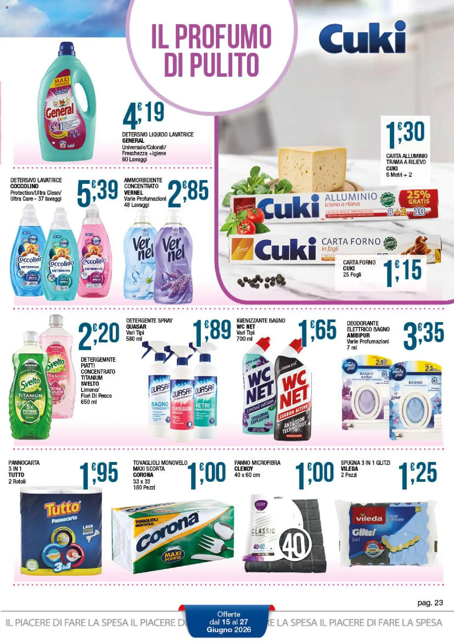Volantino Sidis del 15.06.2026 | Pagina: 23 | Prodotti: Panno microfibra, Ammorbidente, Detergente, Bagno