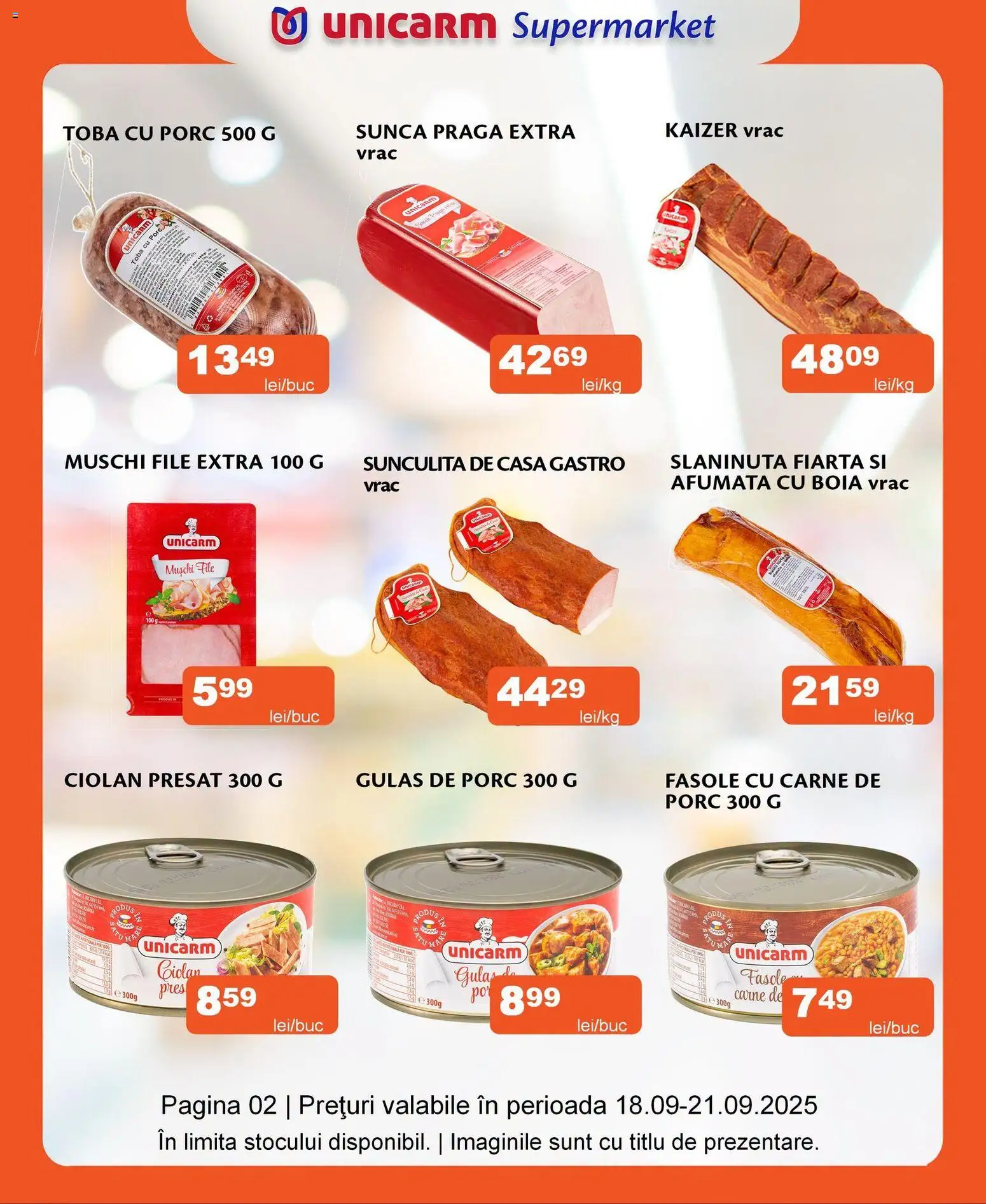 Noul catalog Unicarm – valabil de la 18.06.2026 | Pagină: 2 | Produse: Șuncă, Carne De Porc, Gulaș