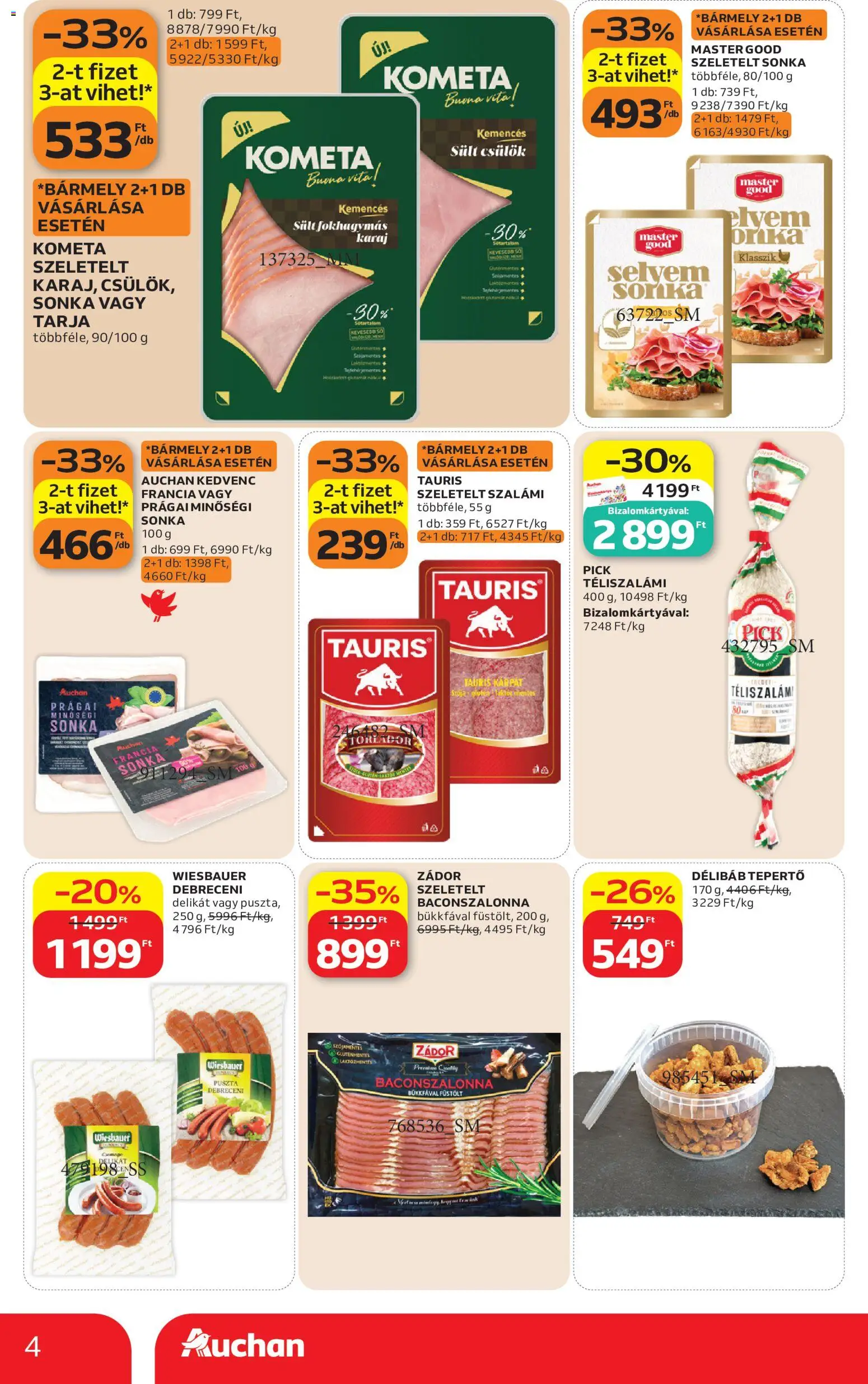 Auchan akciós ujság - amely érvényes a következő dátumtól: 2026.09.03. | Oldal: 4 | Termékek: Kemencés sült csülök, Pick téliszalámi, Pick, Szalámi