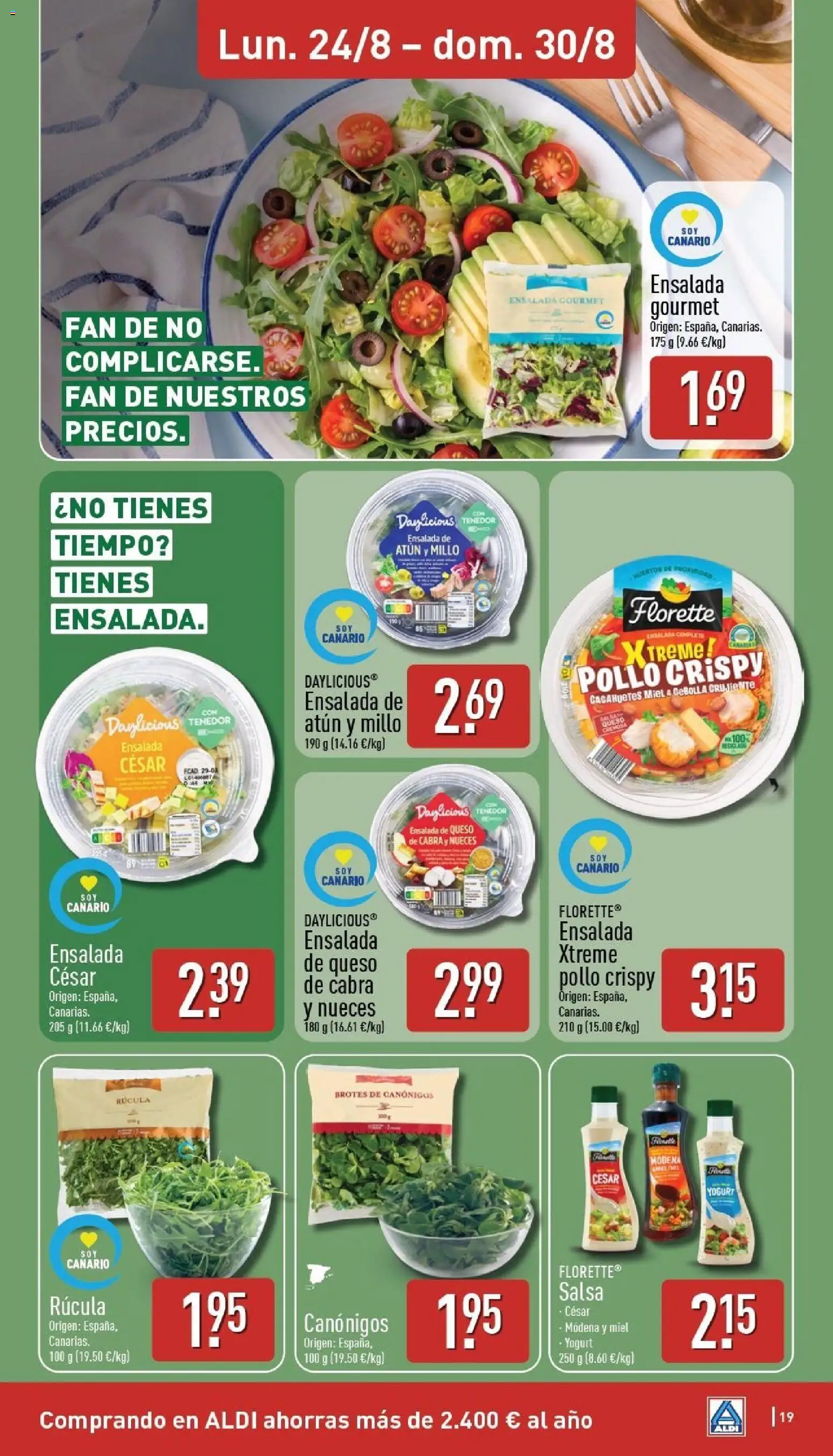 Aldi folleto Canarias │ válido desde el 24/08/2026 | Página: 19 | Productos: Miel, Ensalada, Cebolla, Pollo