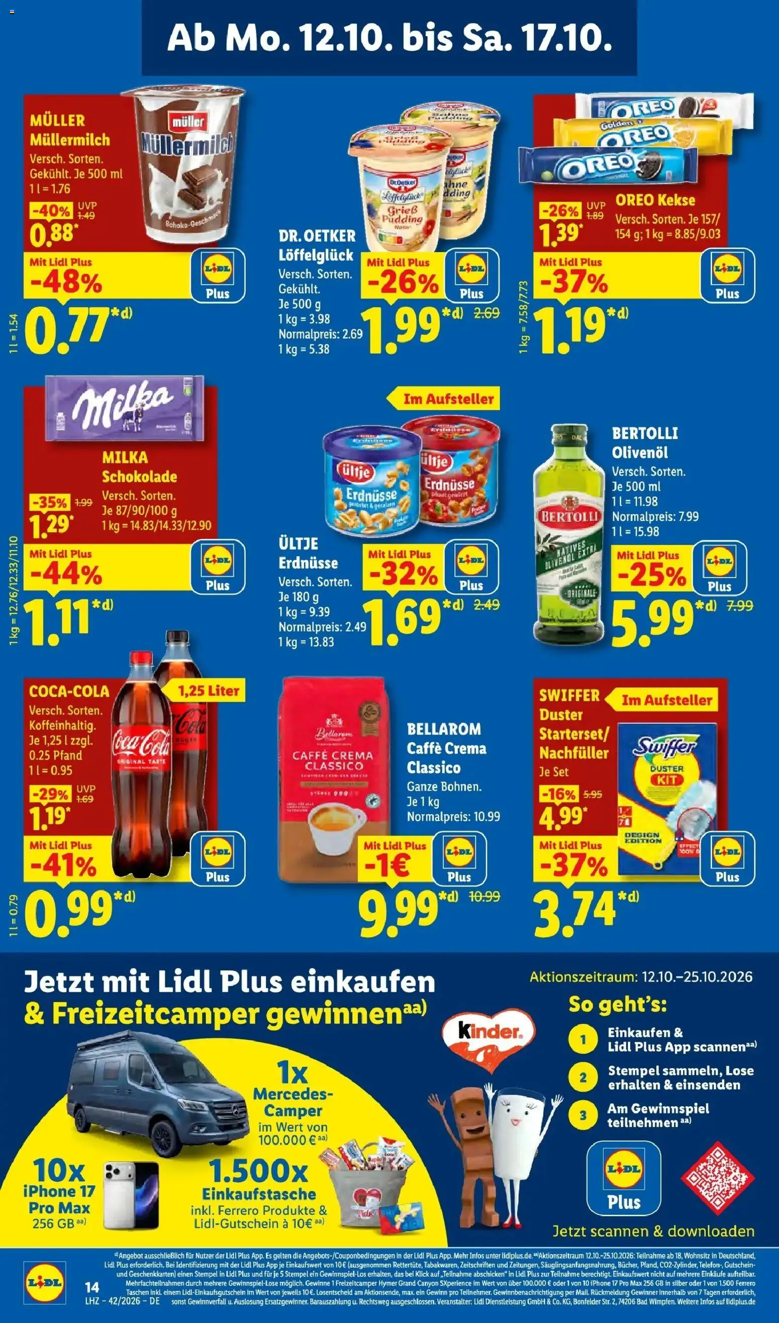 Lidl Prospekt Villingen-schwenningen (ab 12.10.2026) zum Blättern » Angebote | Seite: 24 | Produkte: Cola, Bertolli olivenol, Pudding, Iphone