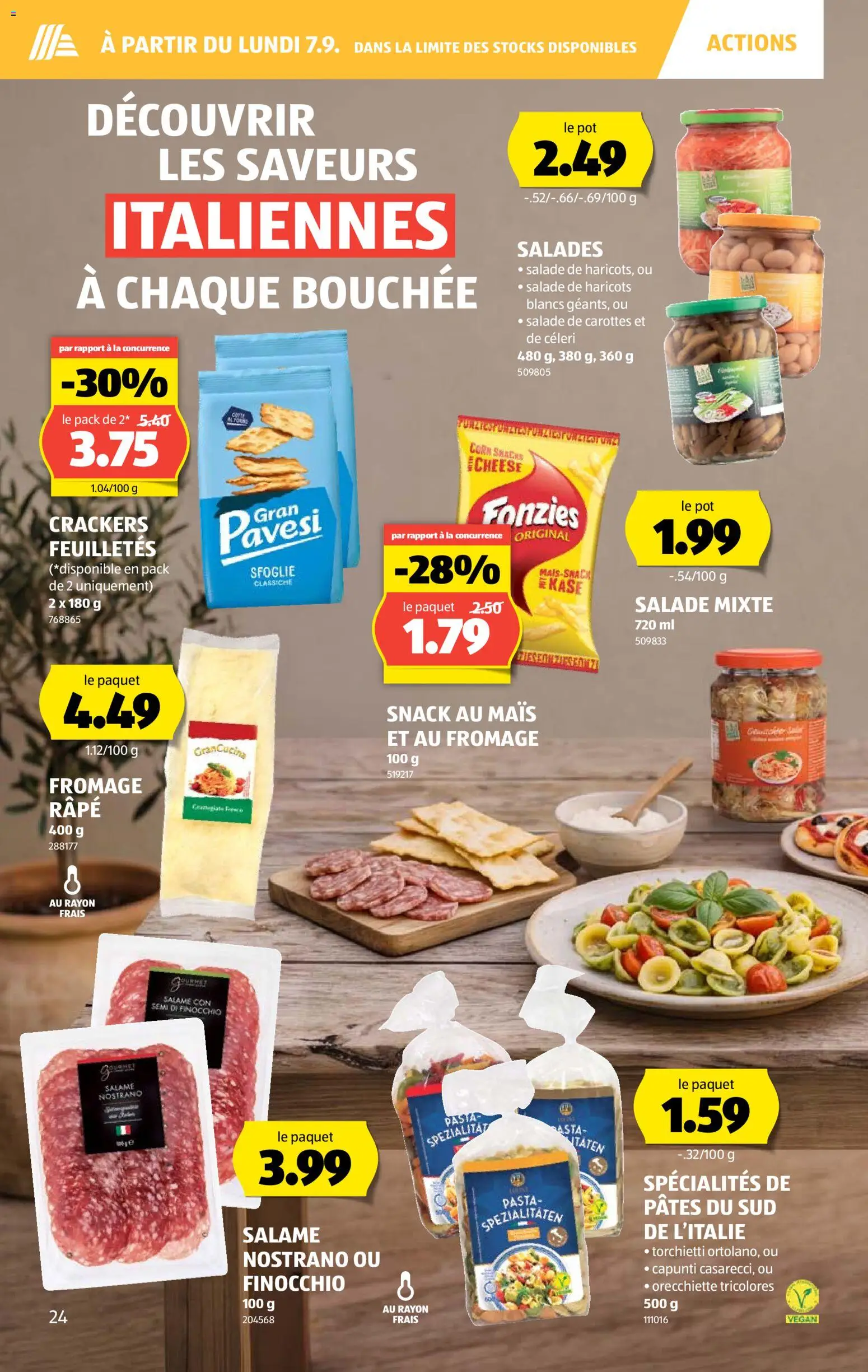 Aldi aktionen FR – gültig ab 03.09.2026 | Seite: 24 | Produkte: Mais, Käse, Salami, Pasta
