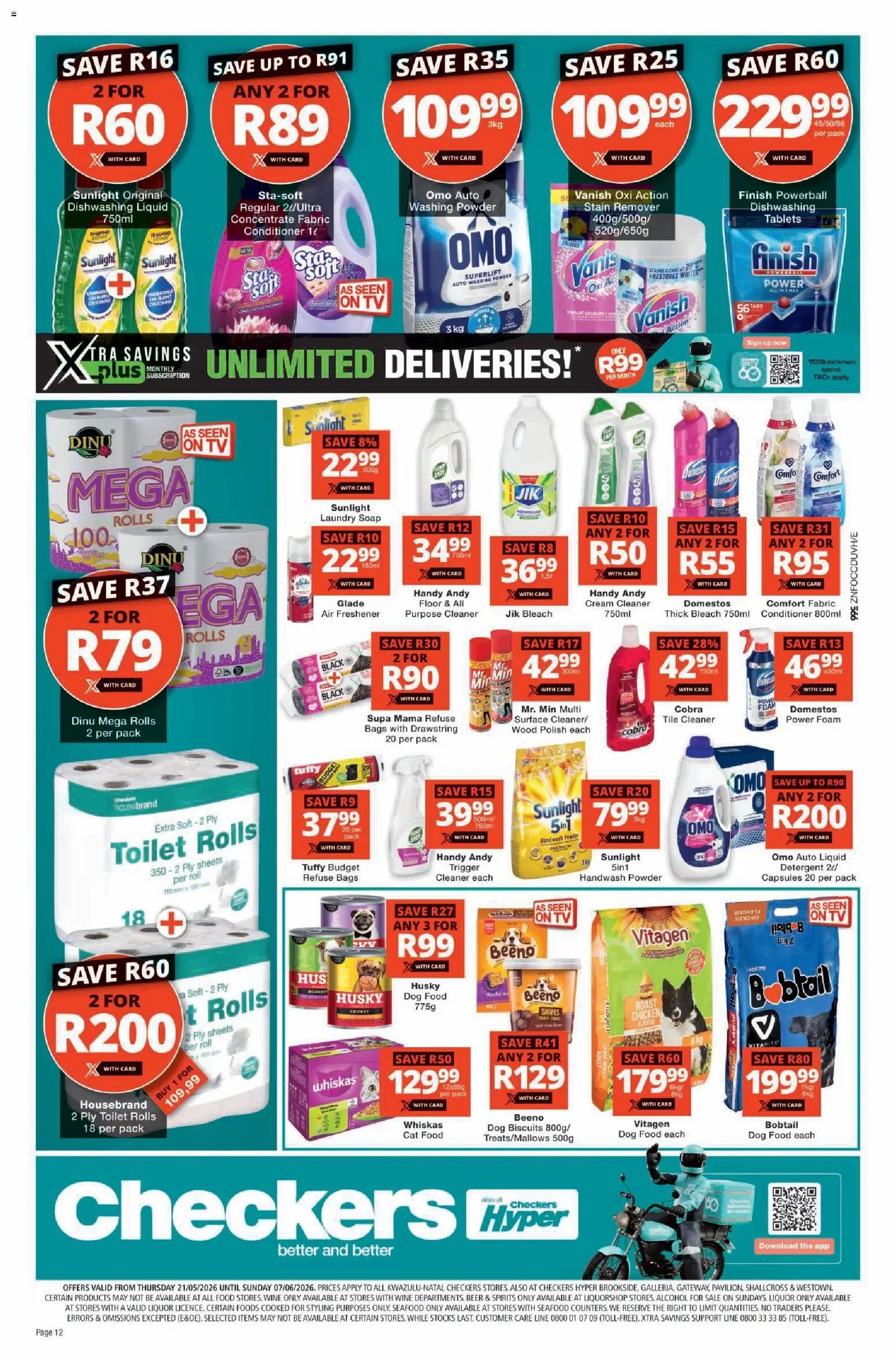 New Checkers catalogue – valid from 21.05.2026 | Page: 12 | Products: Biscuits, Chicken, Dog biscuits, Cat food