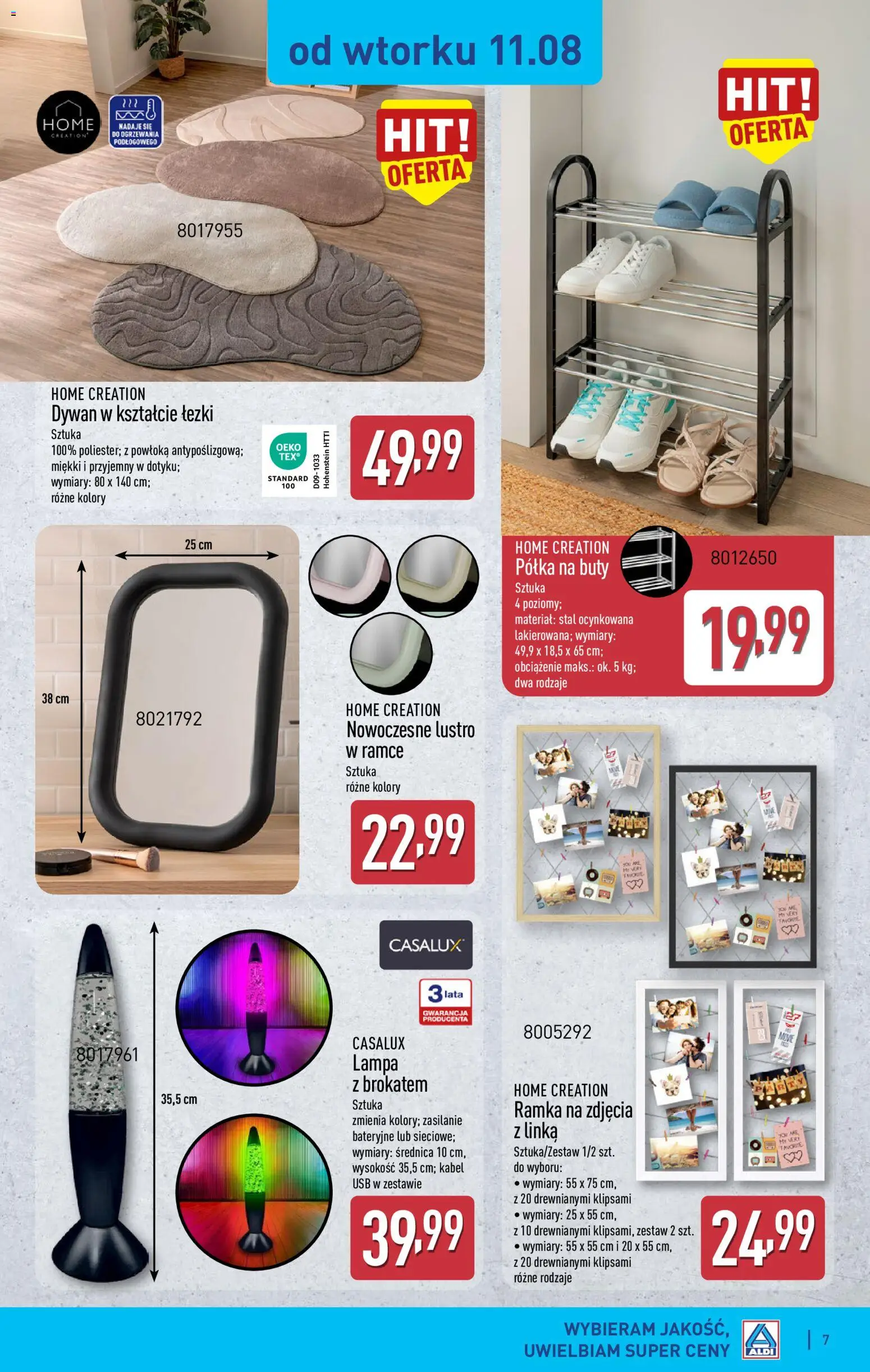 Aldi gazetka - Artykuły przemysłowe i tekstylia od 11.08.2026 | Strona: 7 | Produkty: Buty, Kabel, Lustro, Ramka