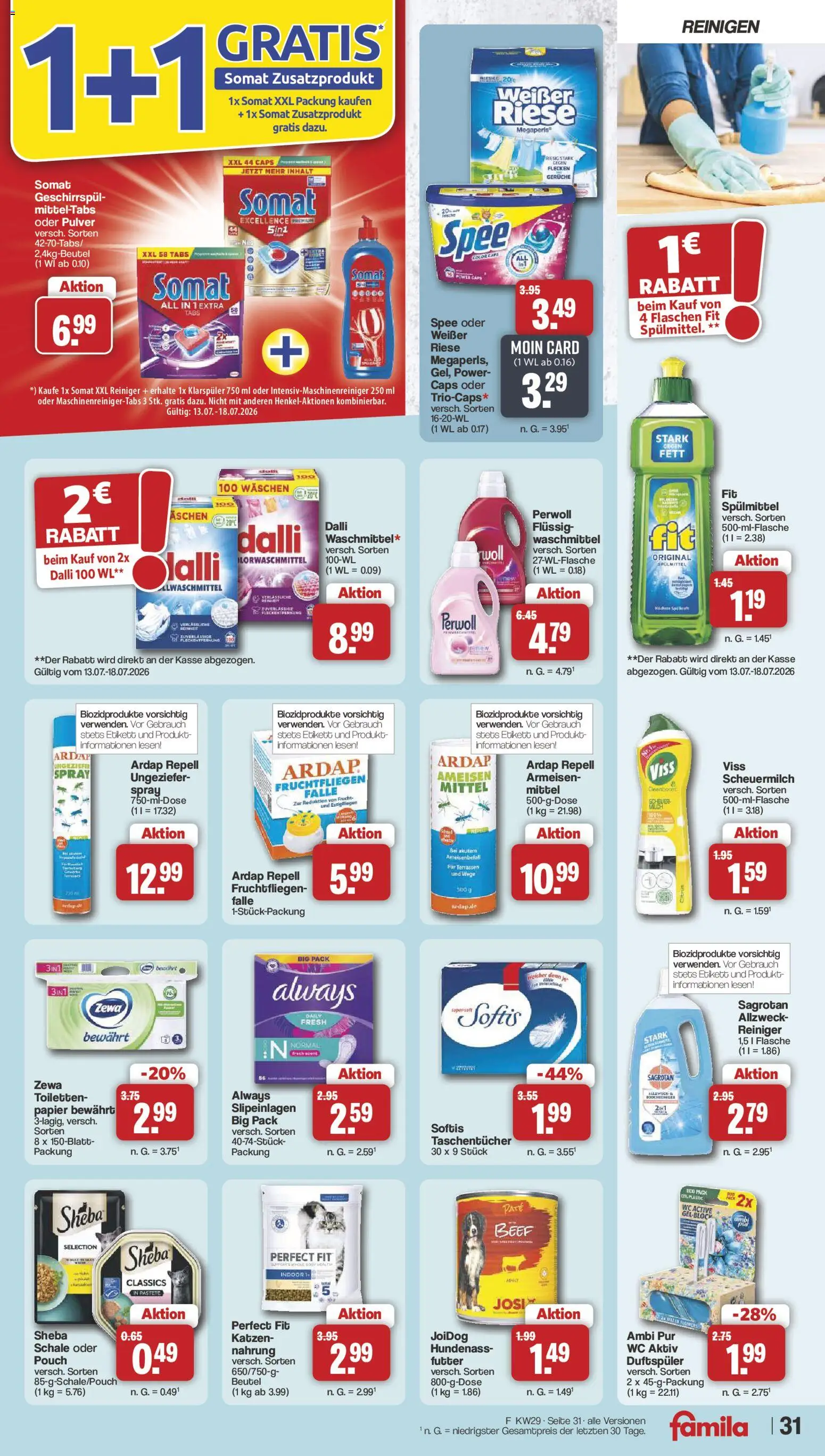 Famila Nordwest Prospekt – gültig ab 13.07.2026 | Seite: 31 | Produkte: Taschentücher, Zewa, Spee, Waschmittel