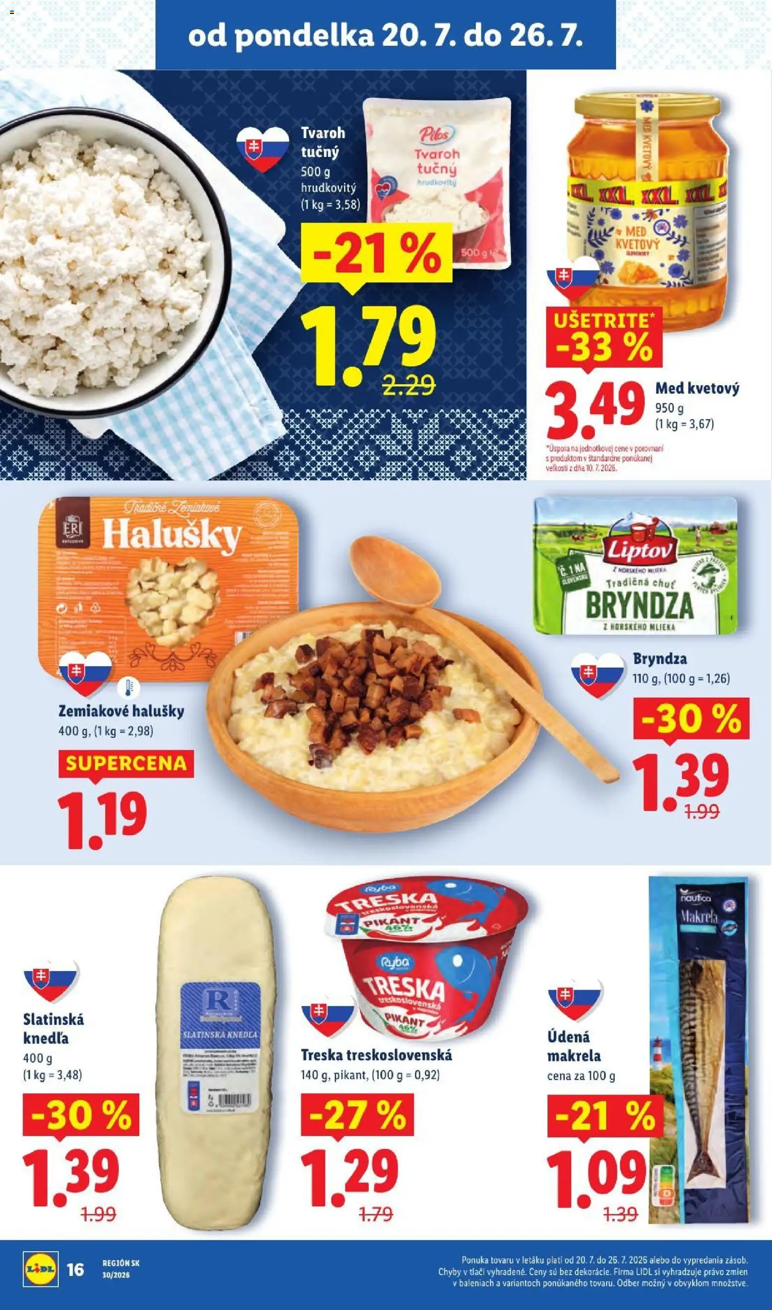 Nové Lidl akcie – leták je platný od 20.07.2026 | Strana: 28 | Produkty: Ryba, Tvaroh, Med, Treska