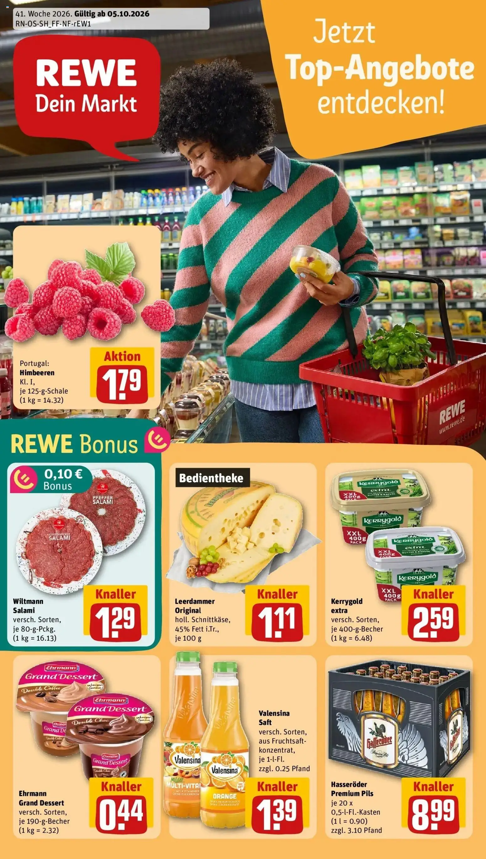 REWE Prospekt ab 05.10.2026 zum Blättern » Angebote | Seite: 1 | Produkte: Pils, Valensina, Hasseröder, Fruchtsaft