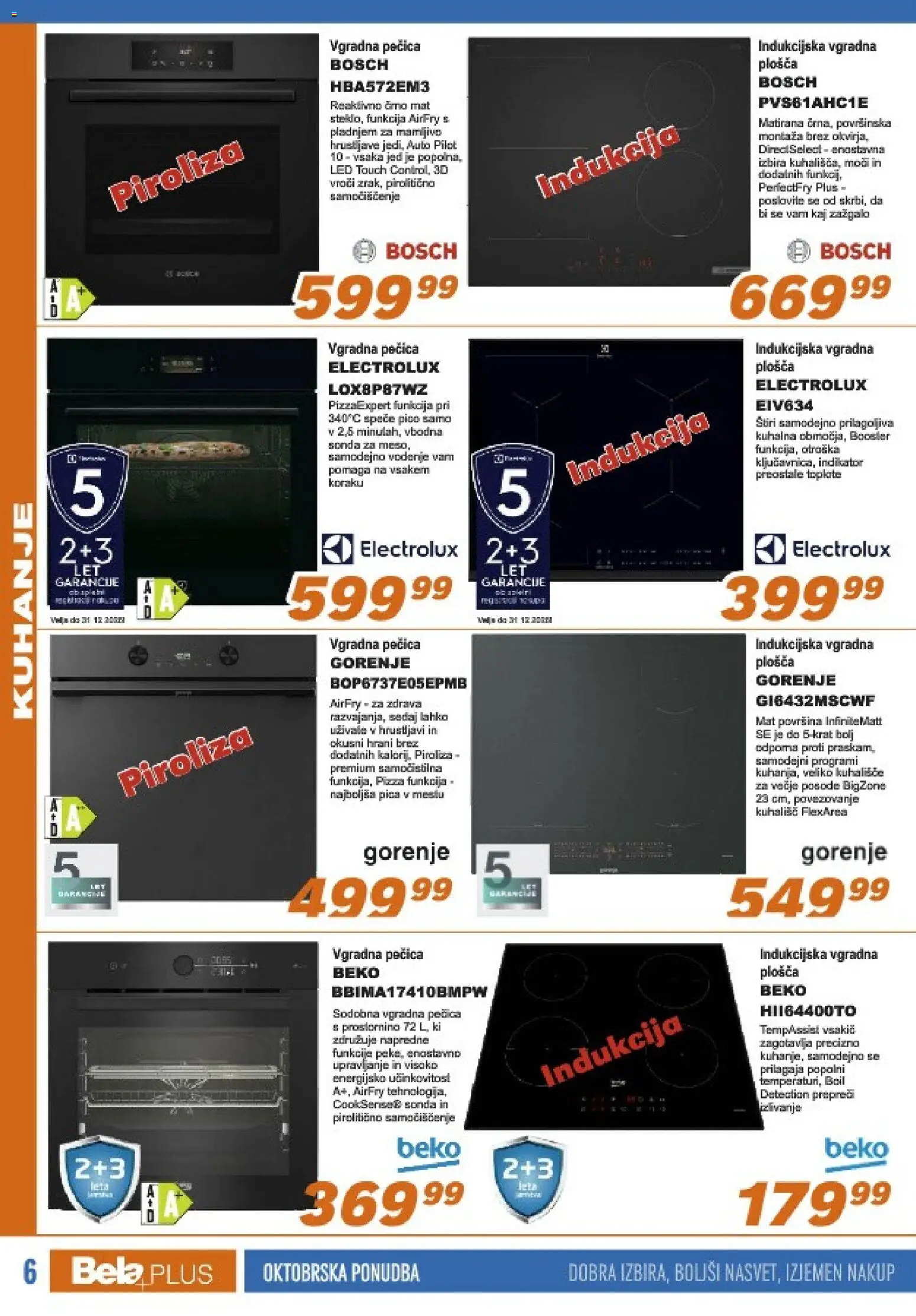 Novi Bela plus katalog ponudbe – veljaven od 01.10.2026 | Stran: 6 | Izdelki: Pecica, Pica, Vgradna pečica