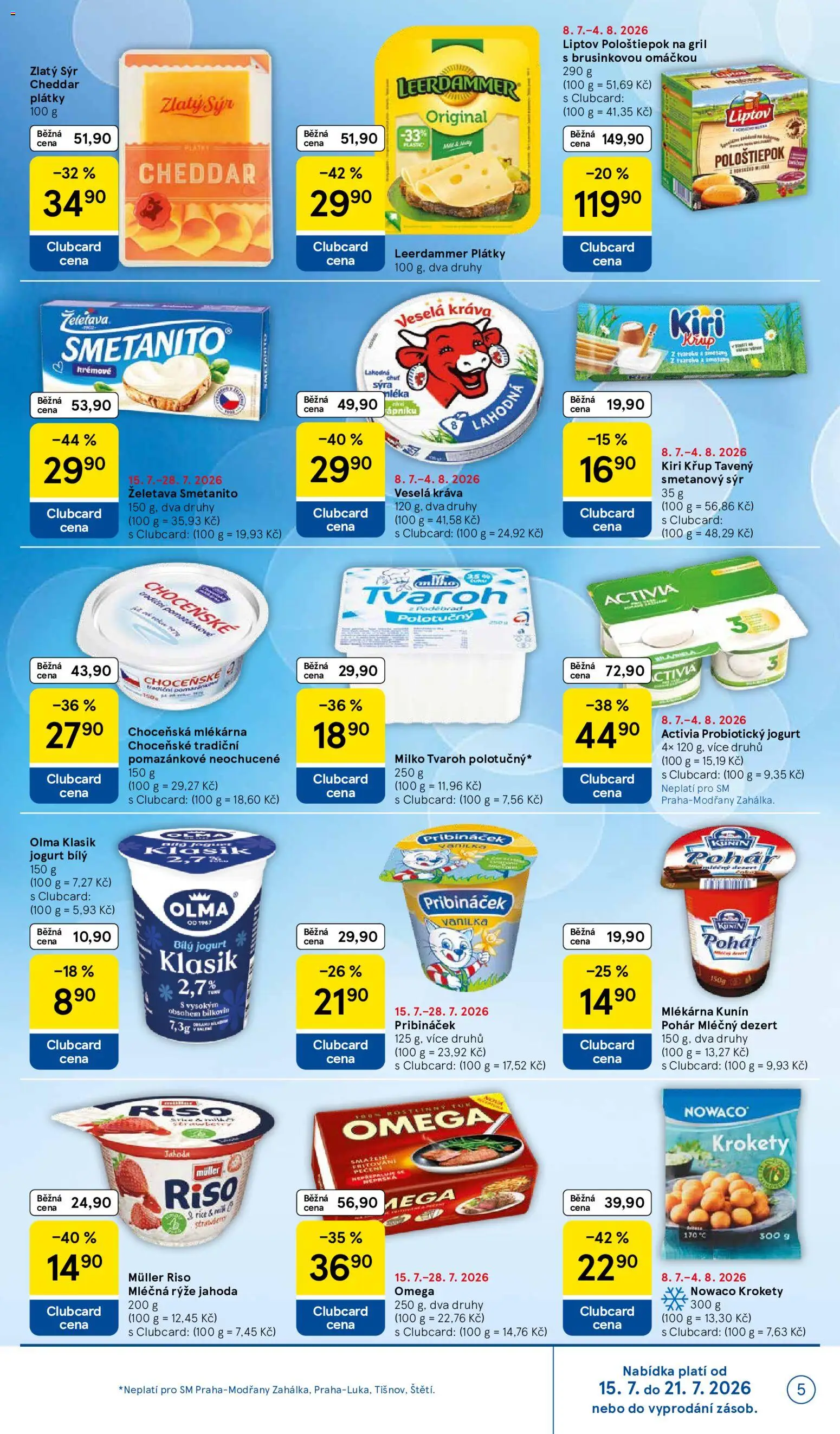 Tesco leták - Supermarket od 15.07.2026 | Strana: 5 | Produkty: Sýr, Pribináček, Pološtiepok na gril, Pohár
