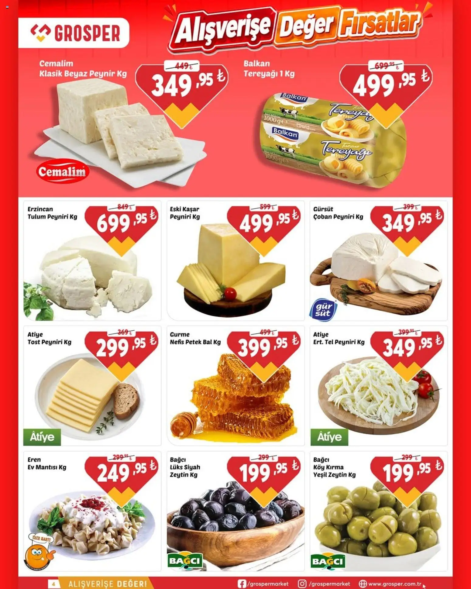 Grosper Katalog - 15 Temmuz 2026 tarihinden itibaren geçerlidir | Sayfa: 4 | Ürünler: Tereyağı, Peynir, Tulum, Zeytin