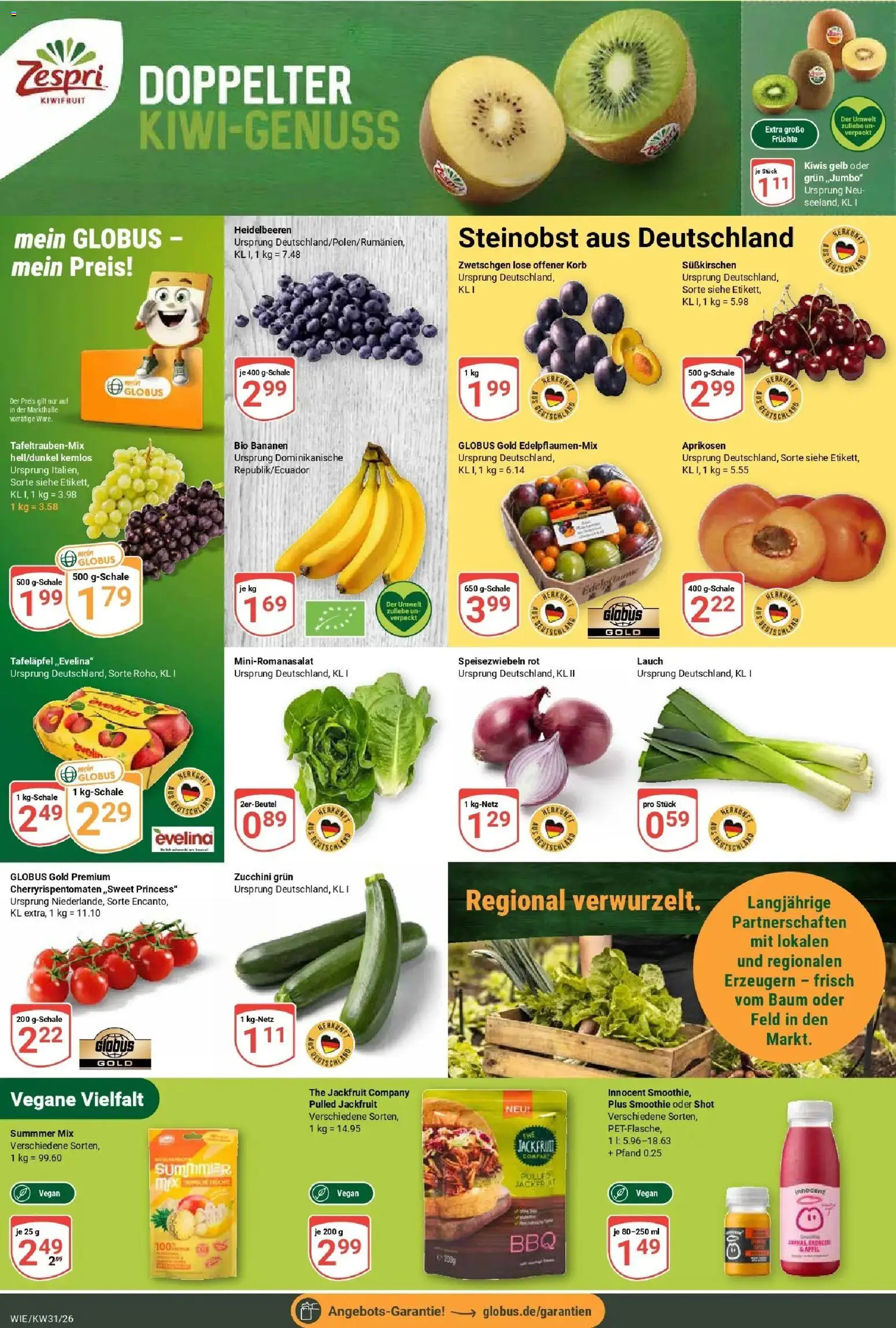 Globus Prospekt Waghäusel – gültig ab 20.07.2026 | Seite: 10 | Produkte: Korb, Bananen, Heidelbeeren, Zucchini