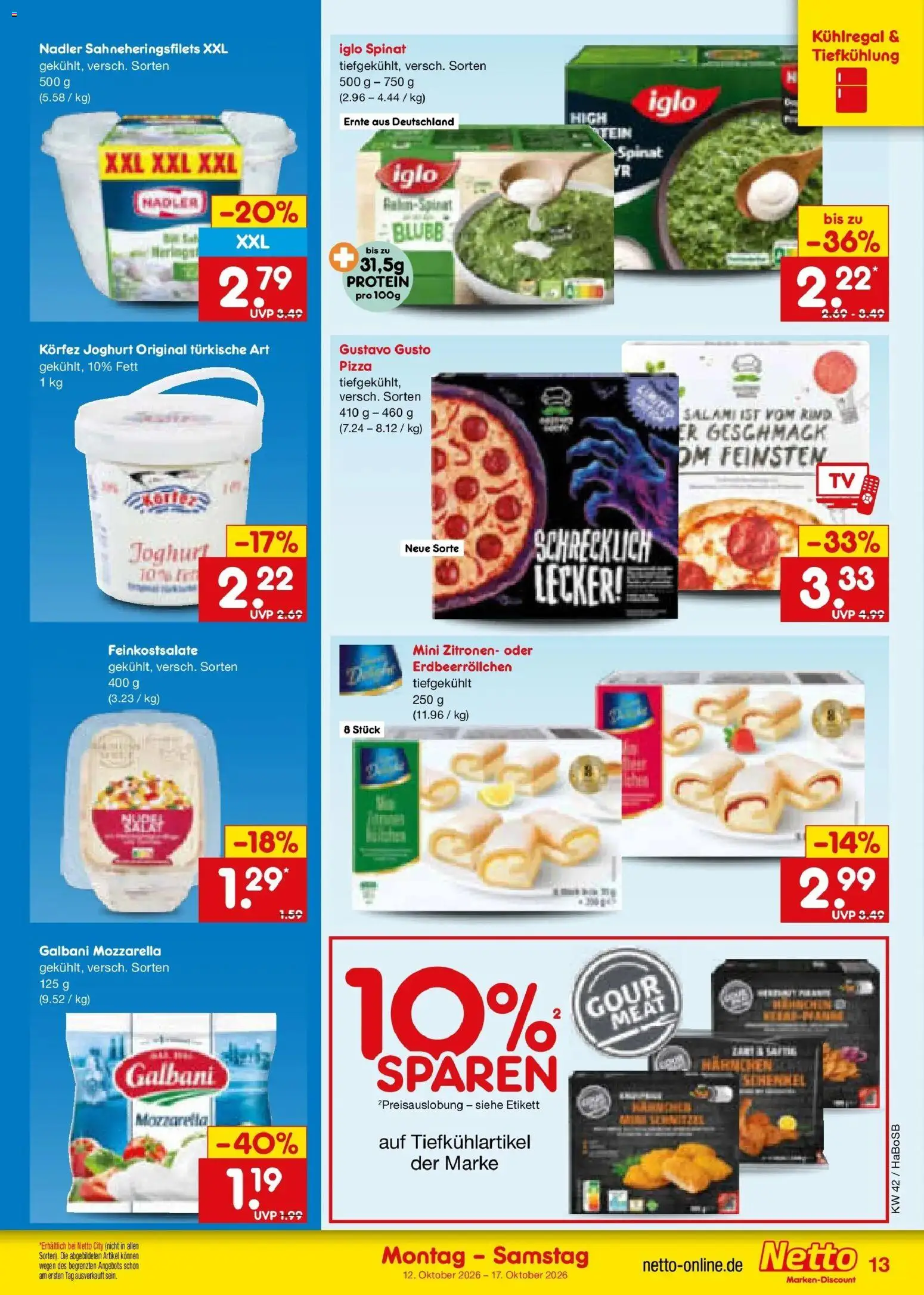 Netto Marken-Discount Prospekt Bochum (ab 12.10.2026) » Angebote | Seite: 15 | Produkte: Mozzarella, Iglo, Pizza, Zitronen