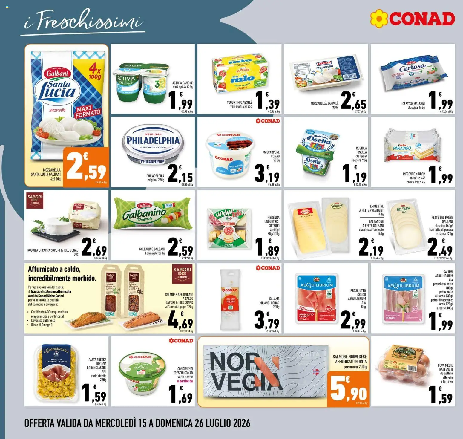 Volantino Conad del 15/07/2026 | Pagina: 10 | Prodotti: Uova, Mozzarella, Merendine, Emmental