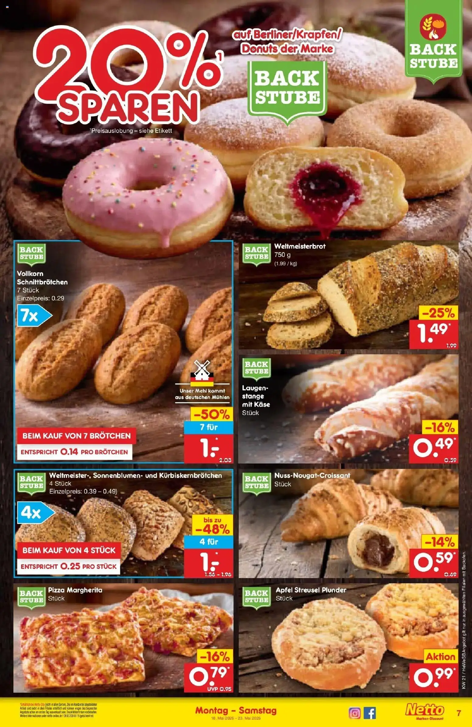 Netto Marken-Discount Prospekt Hamburg	 – gültig ab 17.05.2026 | Seite: 7 | Produkte: Käse, Äpfel, Donuts, Pizza