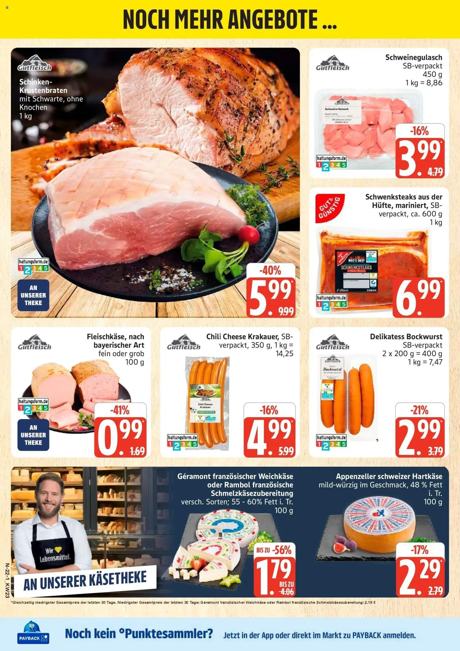 Edeka prospekt Rostock – gültig ab 01.06.2026 | Seite: 22 | Produkte: Schweinegulasch, Bockwurst, Krustenbraten, Schinken