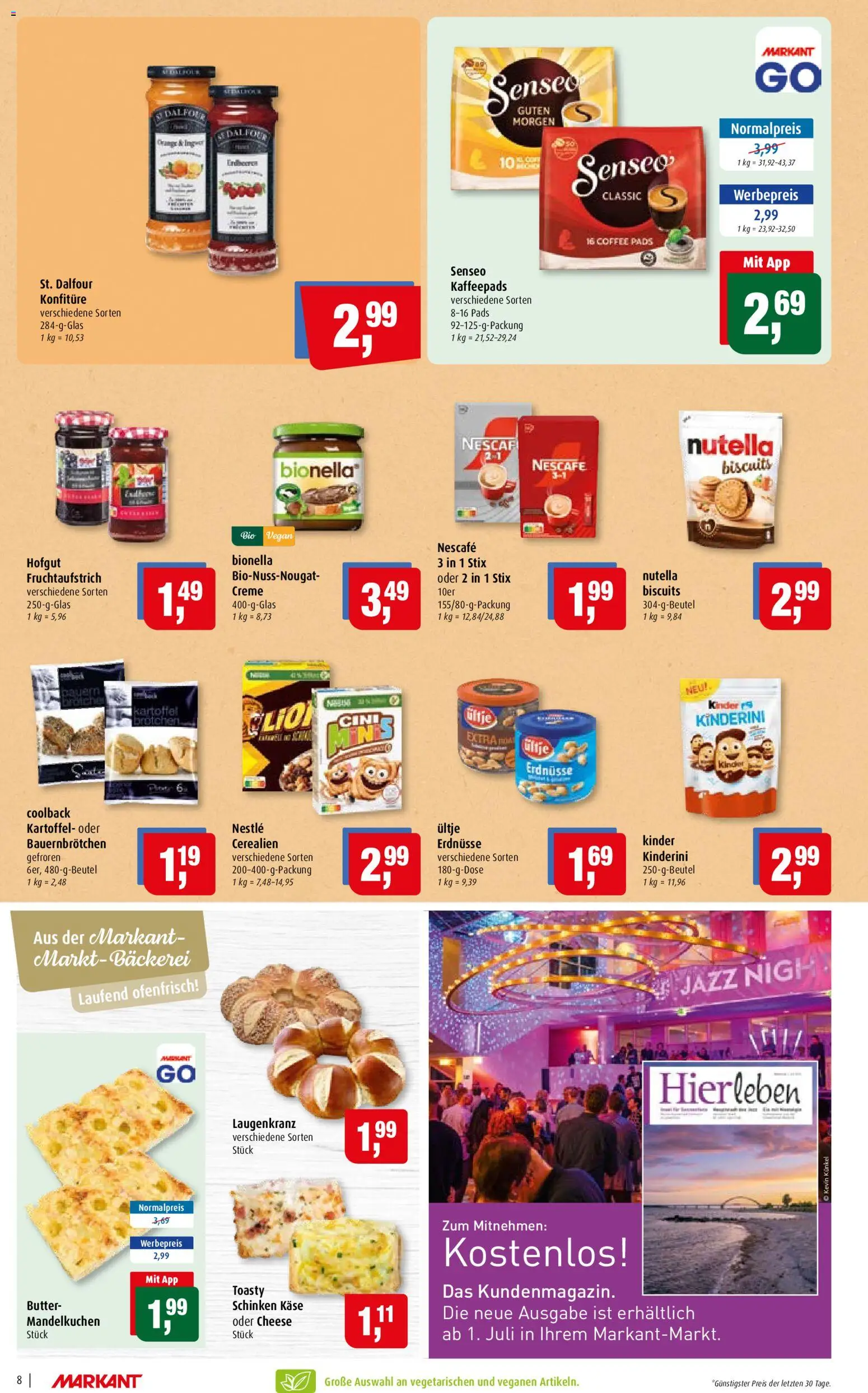Markant Prospekt – gültig ab 29.06.2026 | Seite: 8 | Produkte: Kaffeepads, Ultje erdnusse, Butter, Schinken