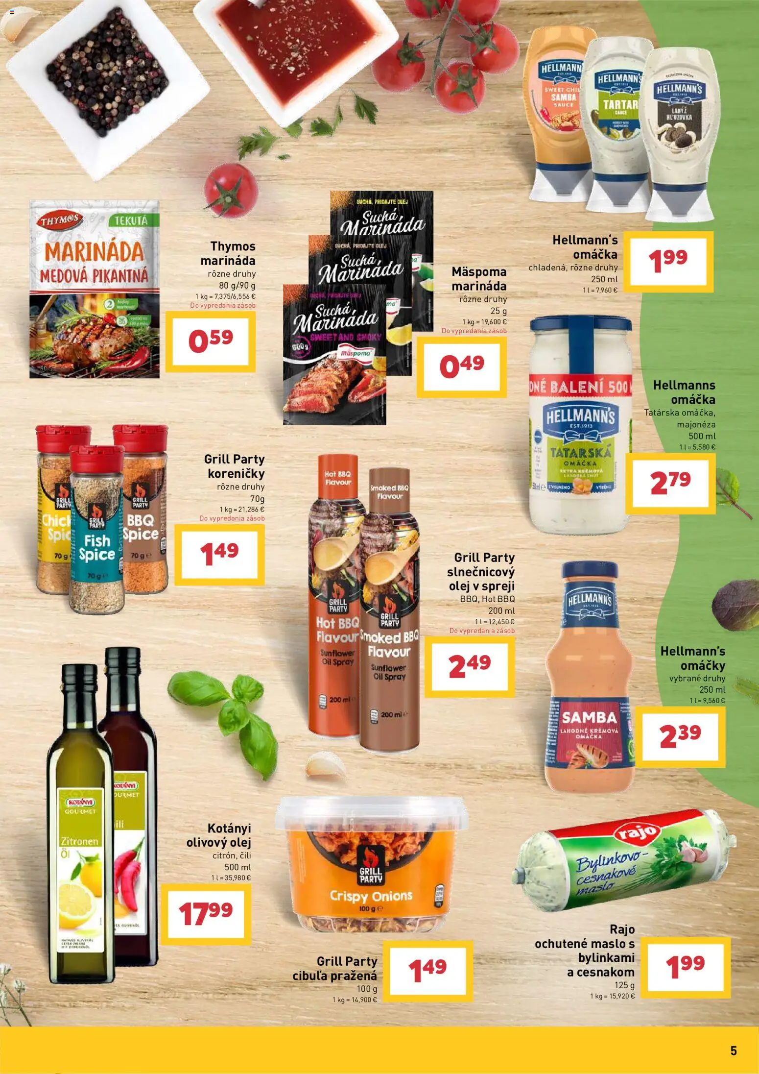 Nové Billa akcie – leták je platný od 17.06.2026 | Strana: 5 | Produkty: Maslo, Olivový olej, Cibuľa, Omáčka
