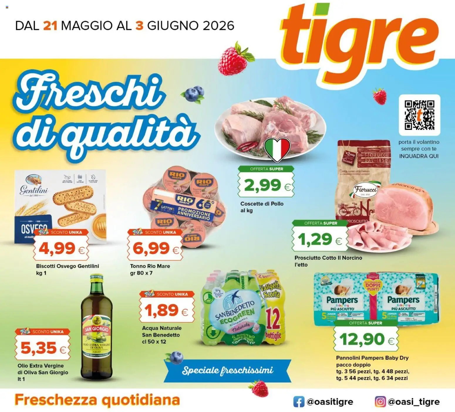 Volantino Tigre del 21.05.2026 | Pagina: 1 | Prodotti: Pannolini, Biscotti, Prosciutto, Valigetta