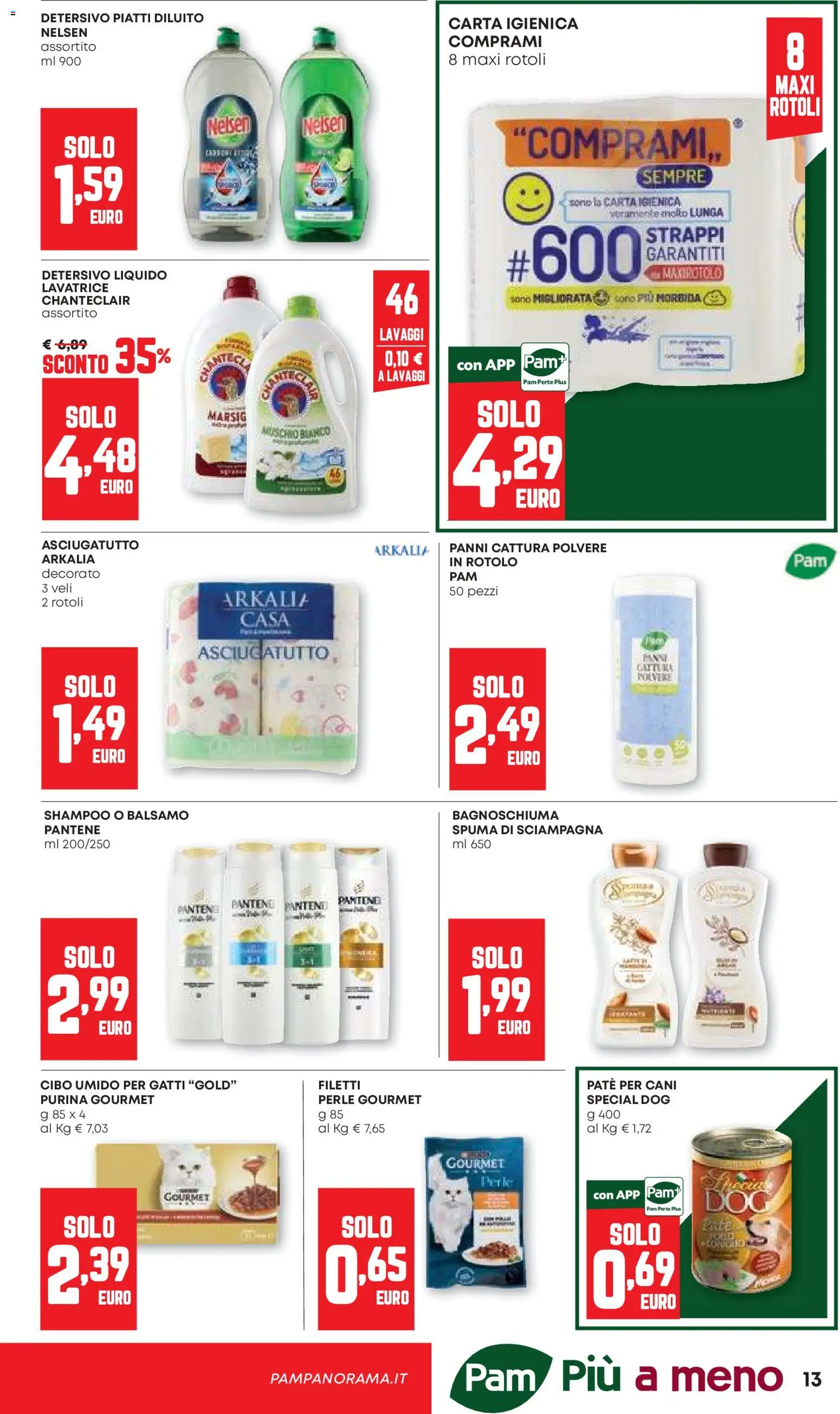 Volantino PAM del 13/08/2026 | Pagina: 13 | Prodotti: Paté, Carta igienica, Asciugatutto, Panni