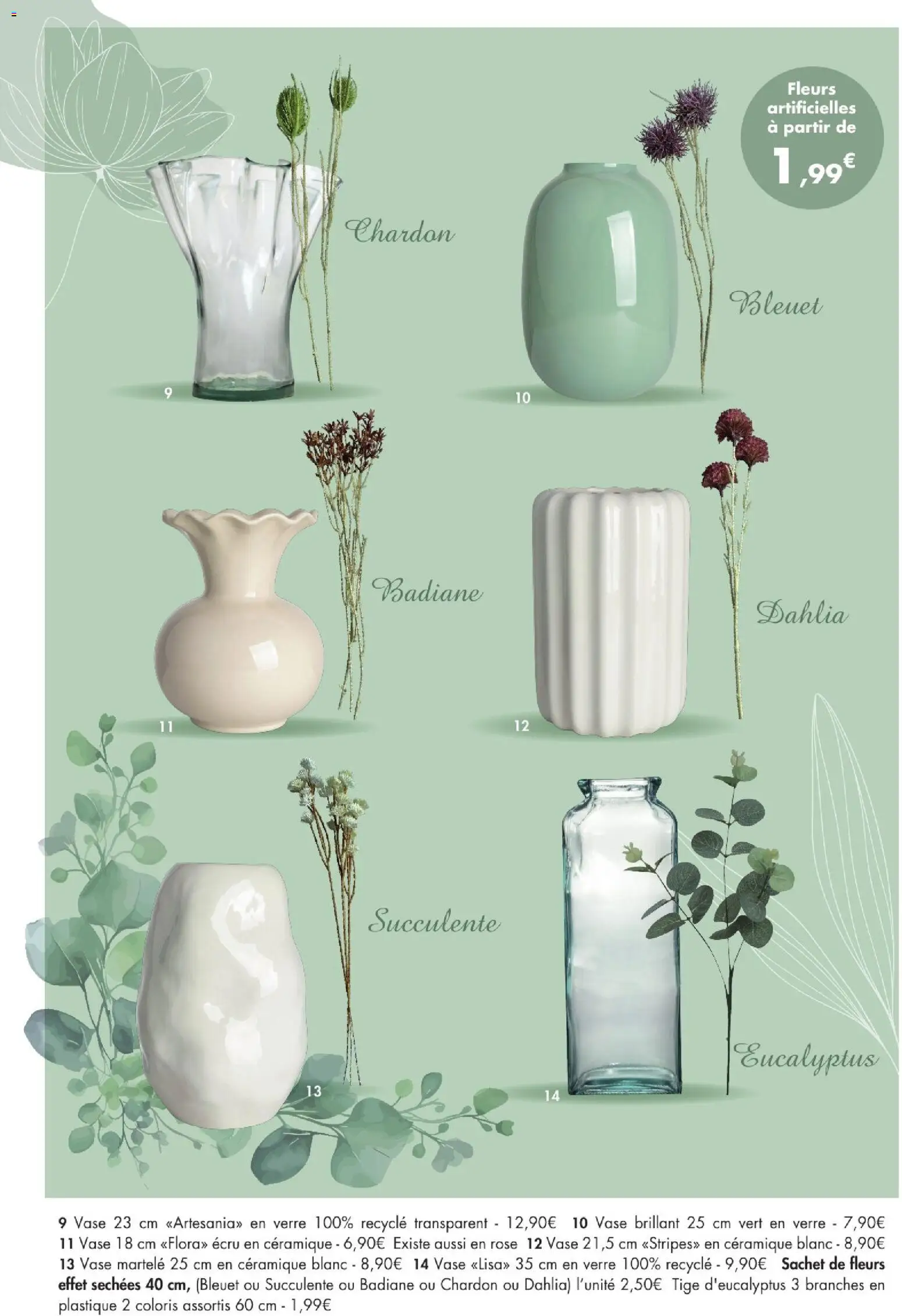 {H1} | Page: 25 | Produits: Fleurs artificielles, Chardon, Fleurs, Vase