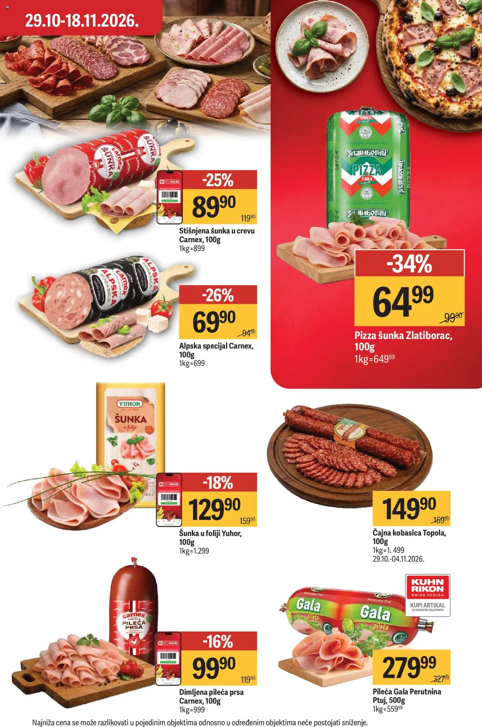Maxi katalog - važi od 29.10.2026 | Strana: 11 | Proizvode: Pileća prsa, Dimljena pileća prsa, Pizza šunka, Kobasica