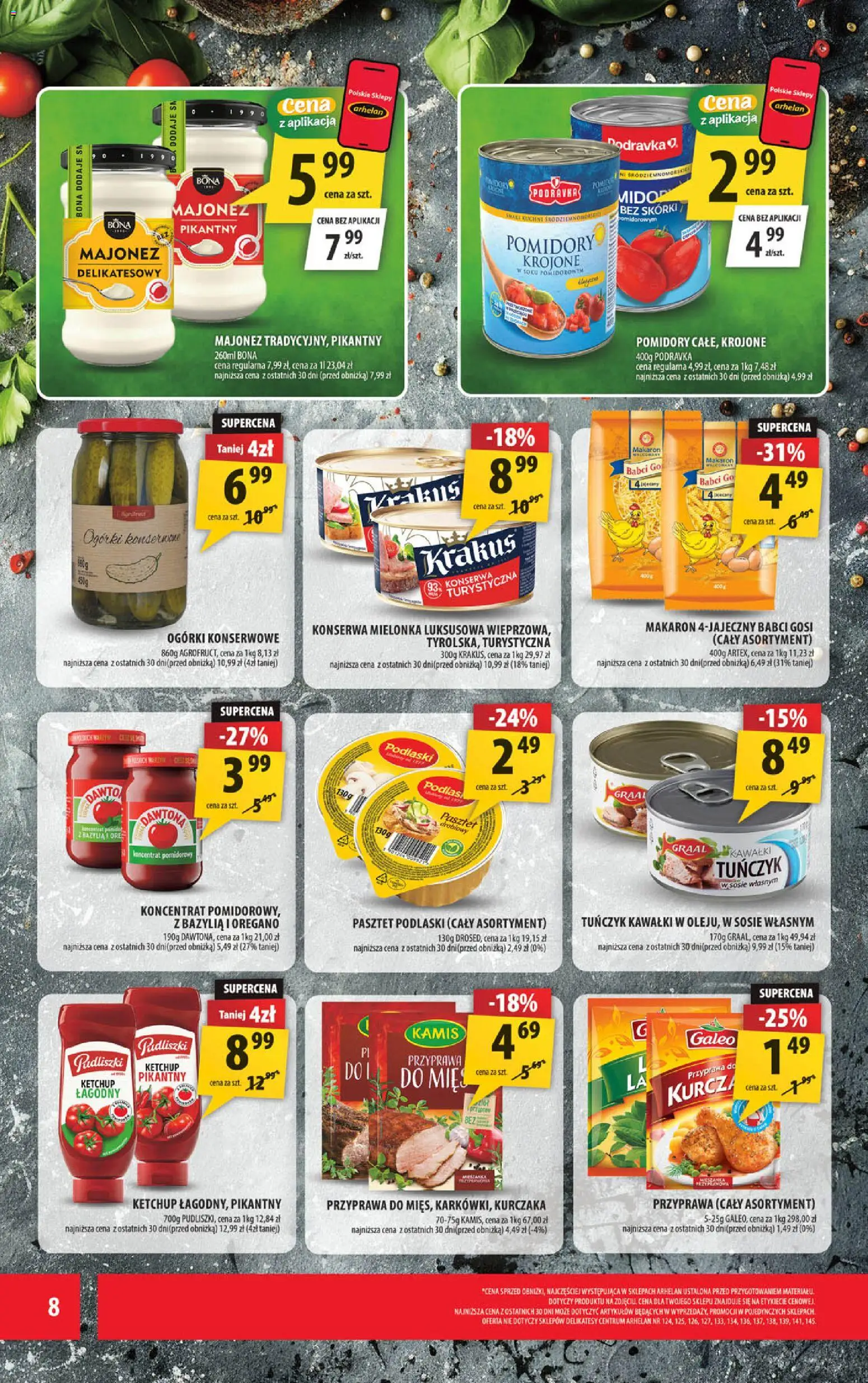 Arhelan gazetka od 09.10.2026 | Strona: 8 | Produkty: Ketchup, Pomidory, Ogórki, Majonez