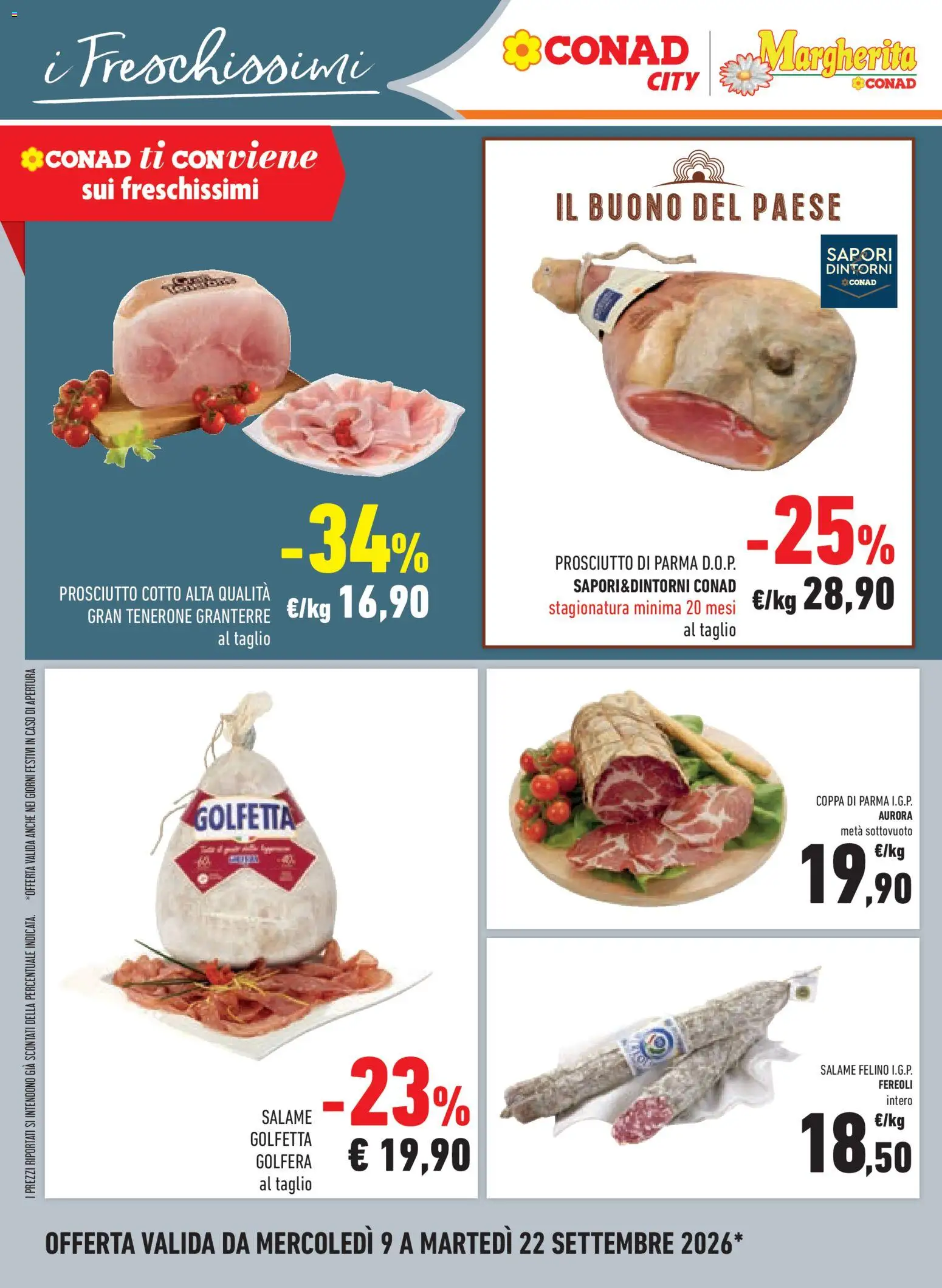 Volantino Conad del 09/09/2026 | Pagina: 12 | Prodotti: Prosciutto di Parma, Prosciutto Cotto, Salame, Prosciutto