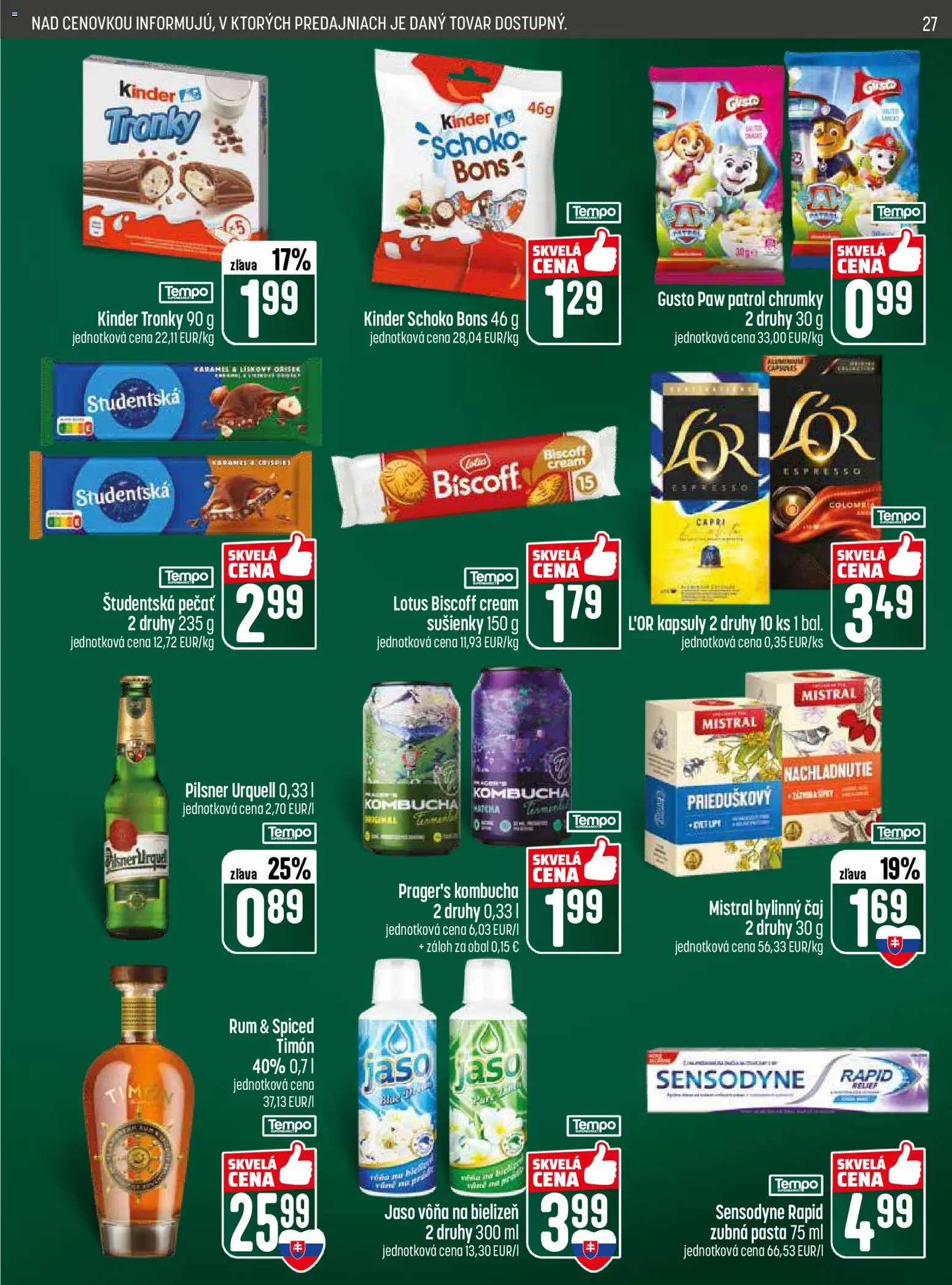 Nové COOP Jednota akcie – leták je platný od 07.05.2026 | Strana: 27 | Produkty: Pilsner Urquell, Čaj, Zubná pasta, Študentská pečať