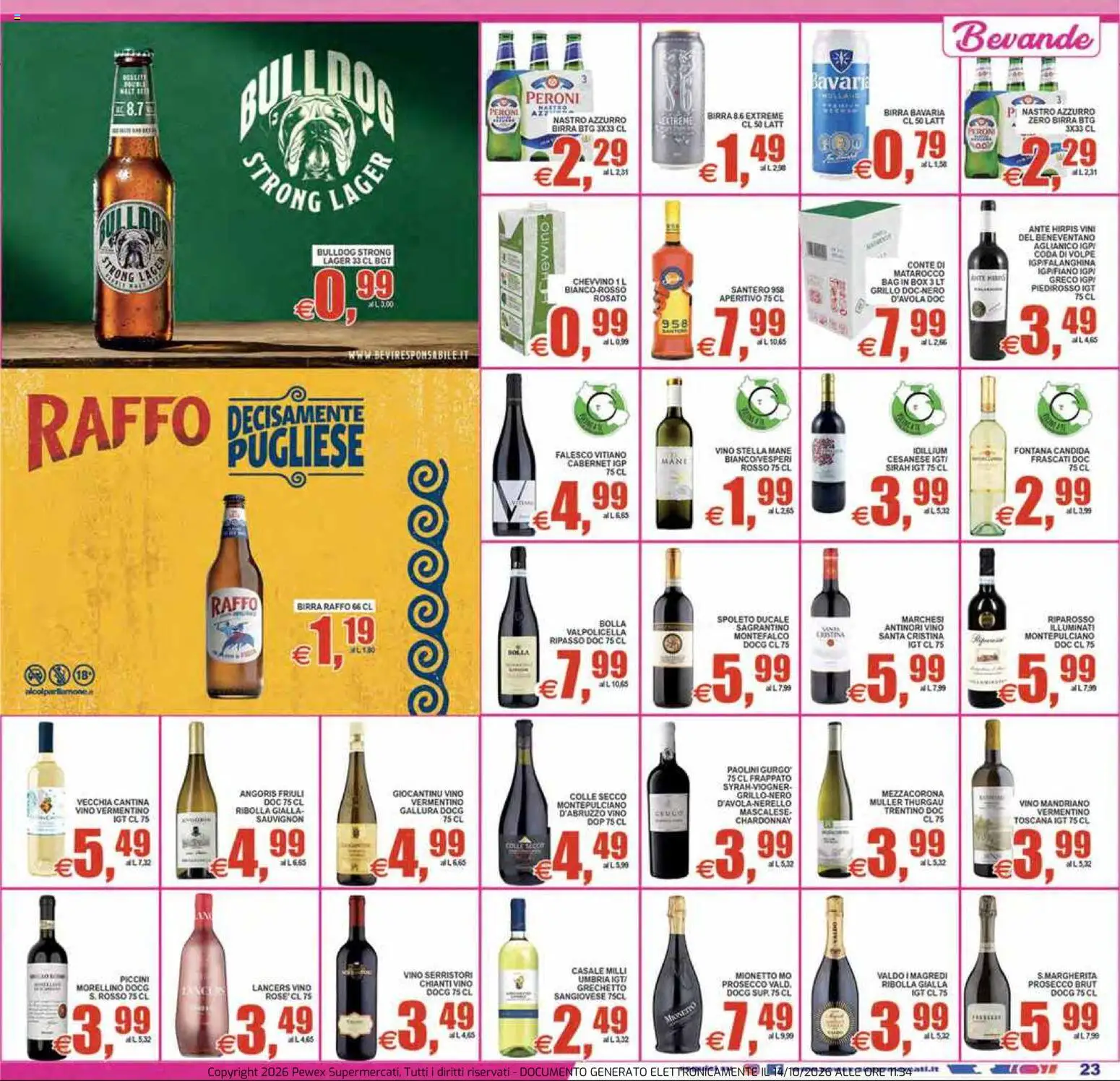 Volantino Pewex del 14/10/2026 | Pagina: 23 | Prodotti: Birra, Bevande, Vino Chianti, Aperitivo
