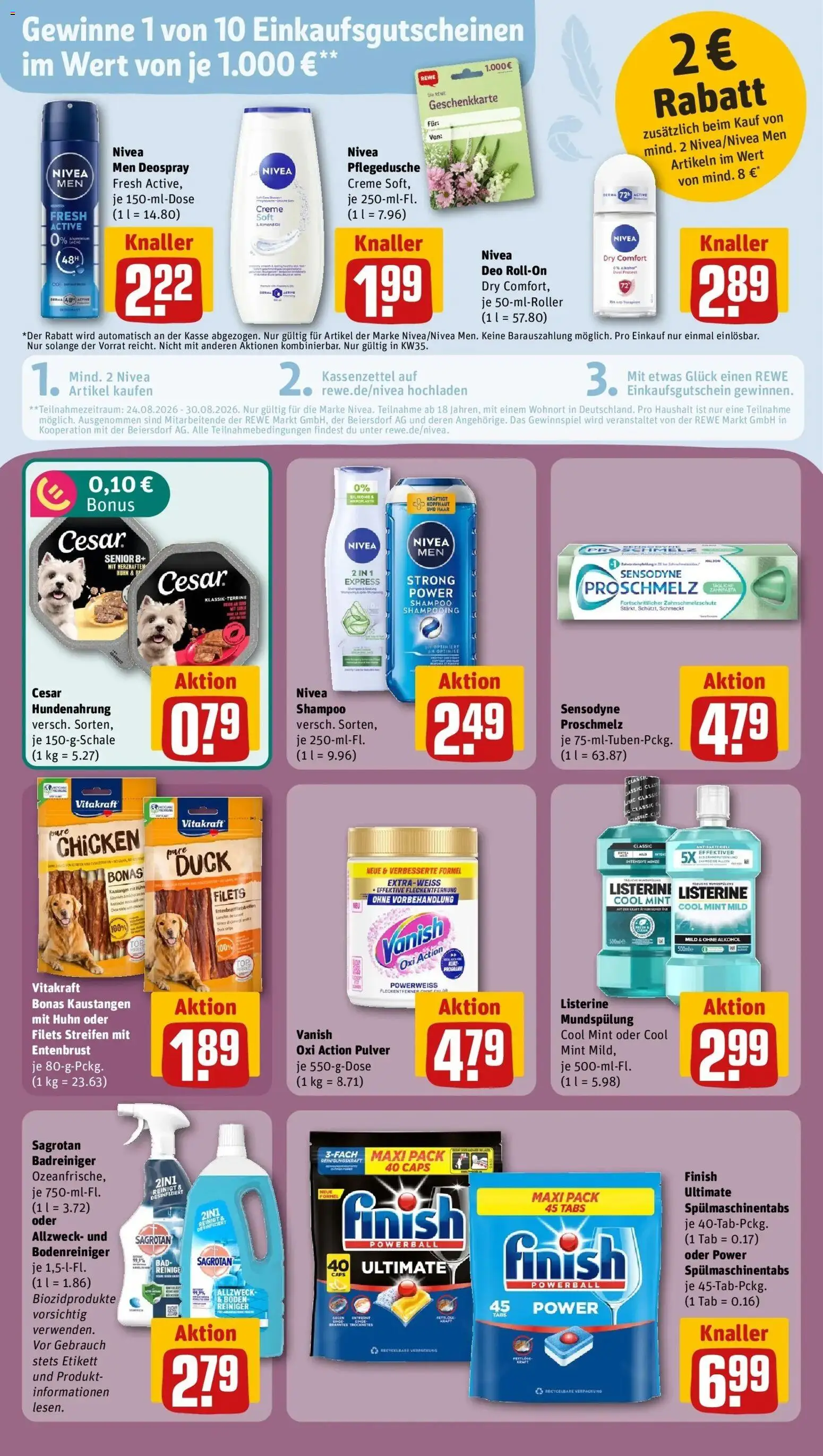REWE Prospekt ab 24.08.2026 zum Blättern » Angebote | Seite: 16 | Produkte: Finish, Creme, Alkohol, Listerine
