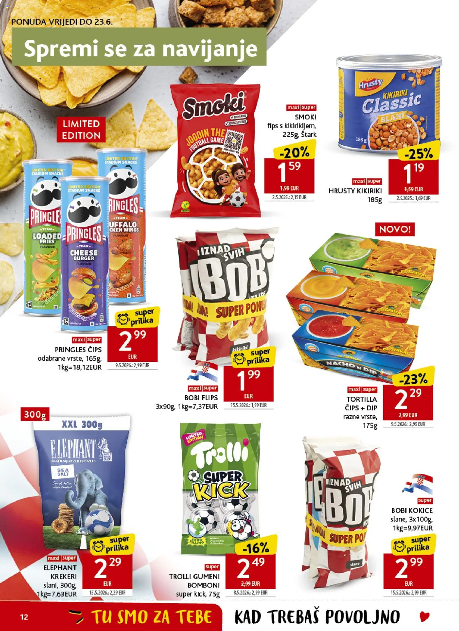 Konzum katalog | vrijedi od 17.06.2026 | Stranica: 12 | Proizvodi: Flips, Pringles, Bomboni, Kokice