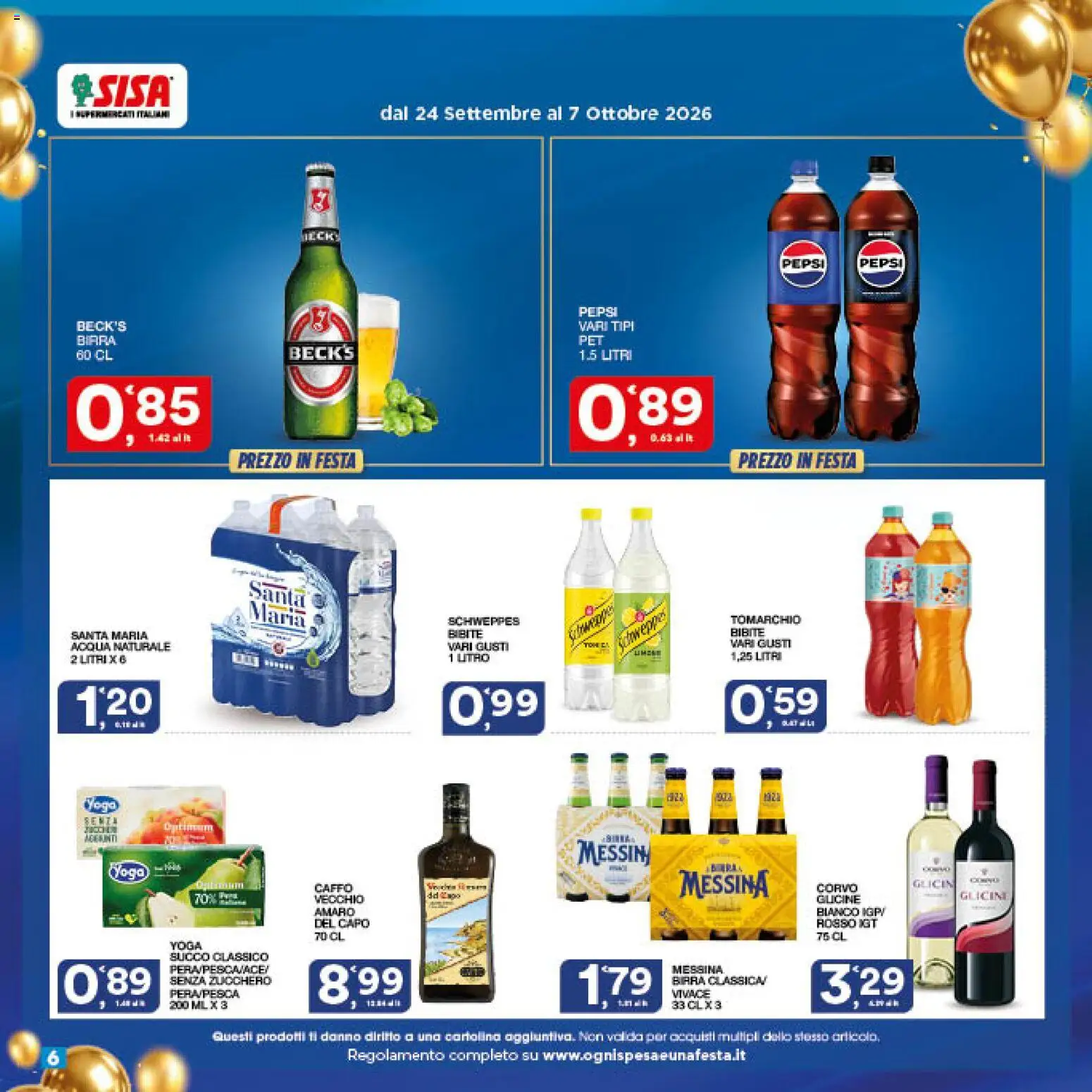 Volantino SISA del 24/09/2026 | Pagina: 6 | Prodotti: Birra Beck's, Succo, Birra, Bibite