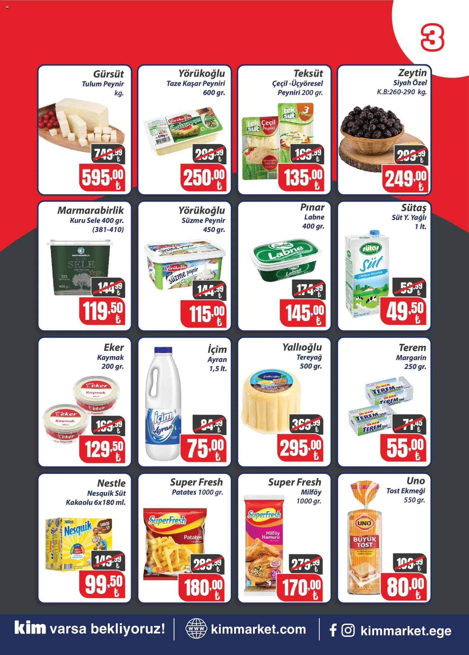Kim Market Katalog - 19 Ekim 2026 tarihinden itibaren geçerlidir | Sayfa: 3 | Ürünler: Süt, Yağ, Patates, Zeytin