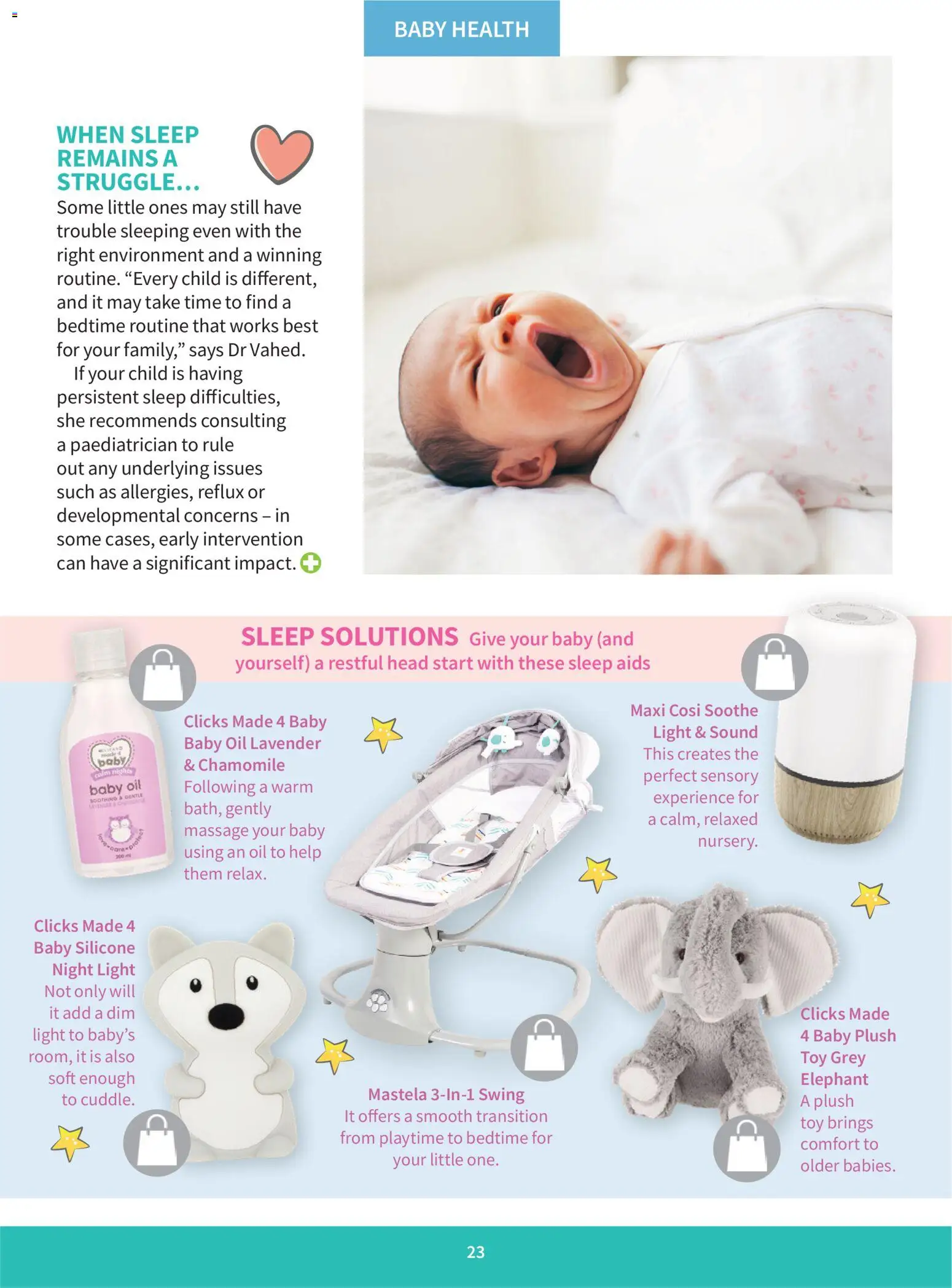 New Clicks catalogue – valid from 01.03.2026 | Page: 23 | Products: Night light, Light, Oil, Silicone
