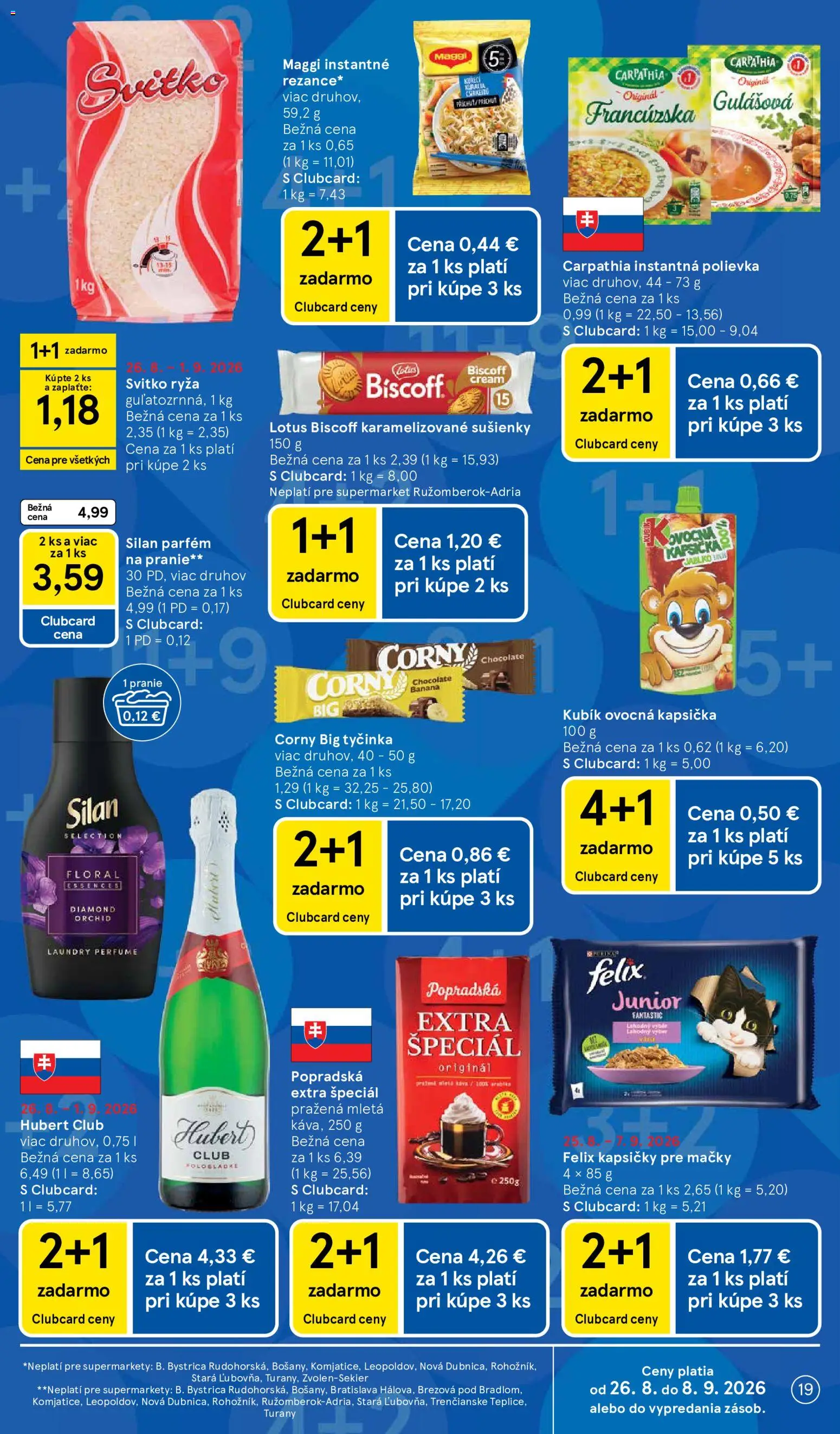 Nové Tesco akcie – leták je platný od 26.08.2026 | Strana: 19 | Produkty: Felix, Káva, Lotus, Kapsičky pre mačky
