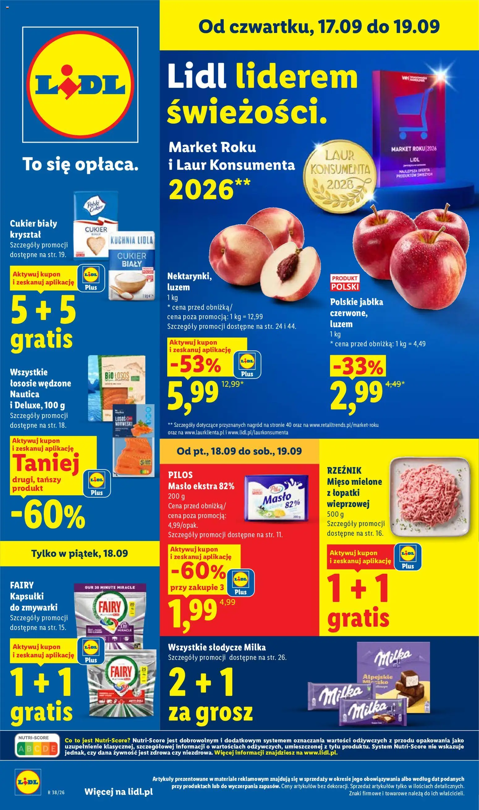 Lidl Polsko leták od 17.09.2026 | Strana: 1 | Produkty: Máslo, Milka, Jablka, Losos