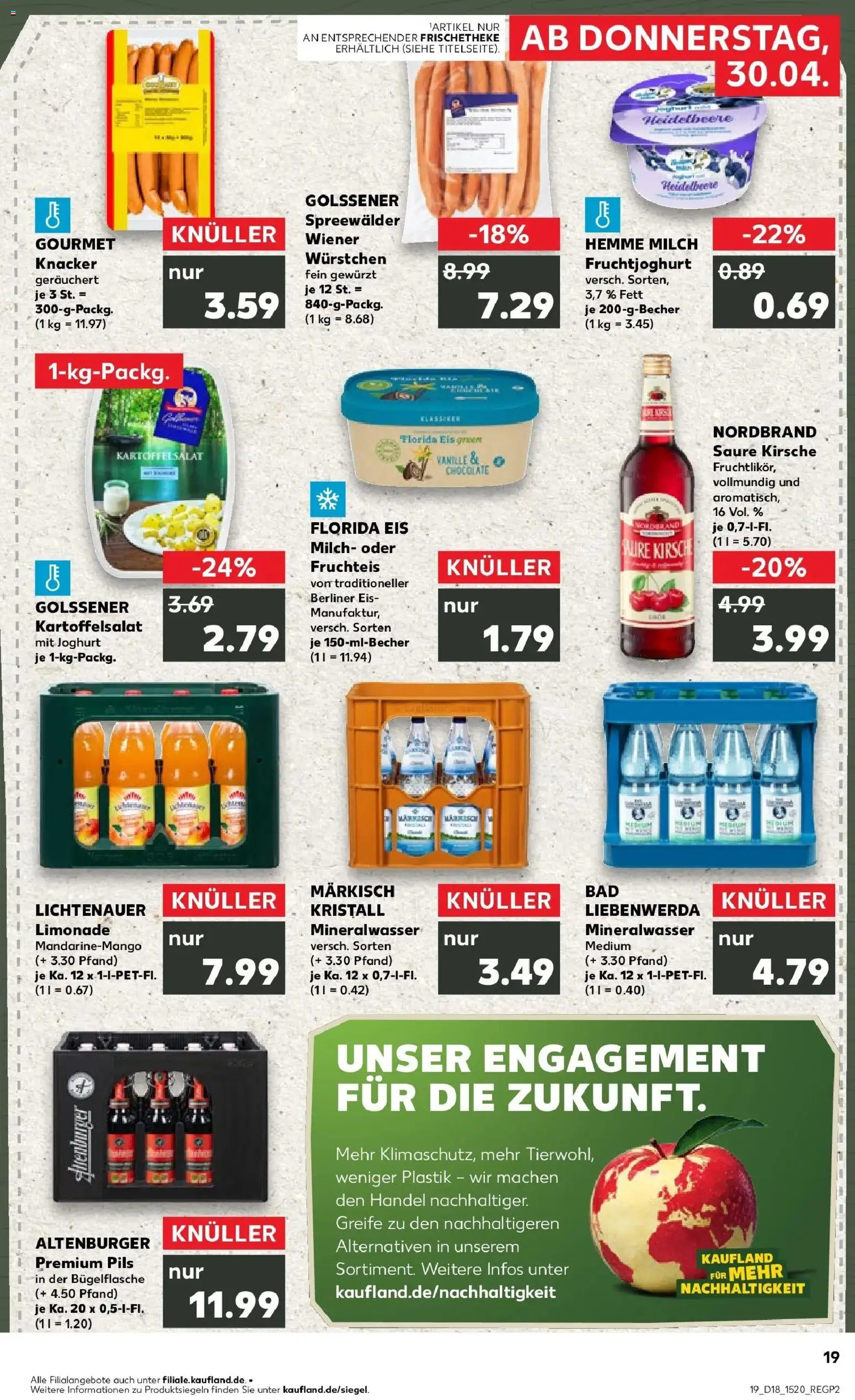 Prospekt Kaufland ab 30.04.2026 » Angebote Online zum Blättern | Seite: 19 | Produkte: Berliner, Wiener wurstchen, Mineralwasser, Eis