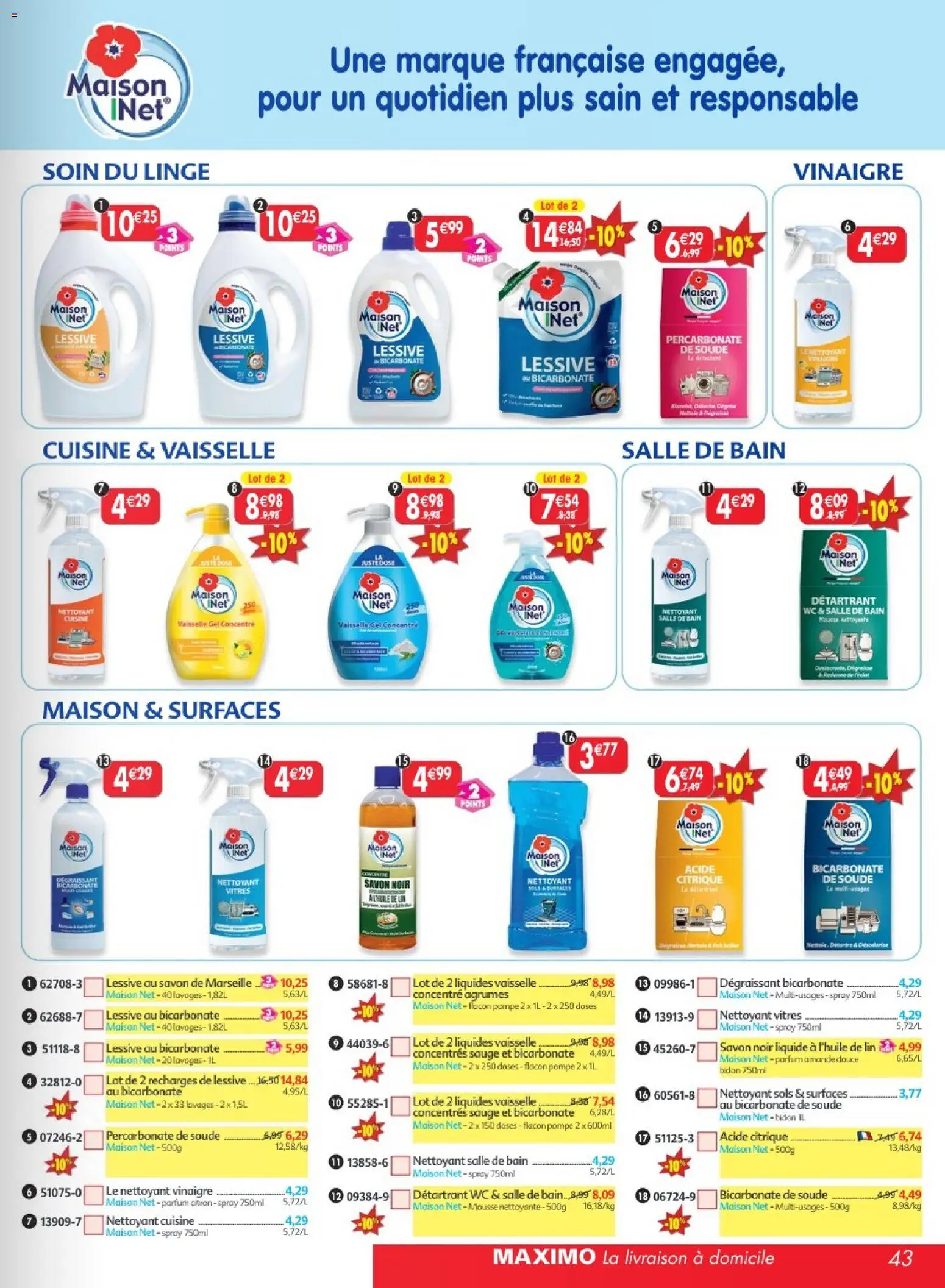 {H1} | Page: 43 | Produits: Acide citrique, Détartrant, Lessive, Vinaigre