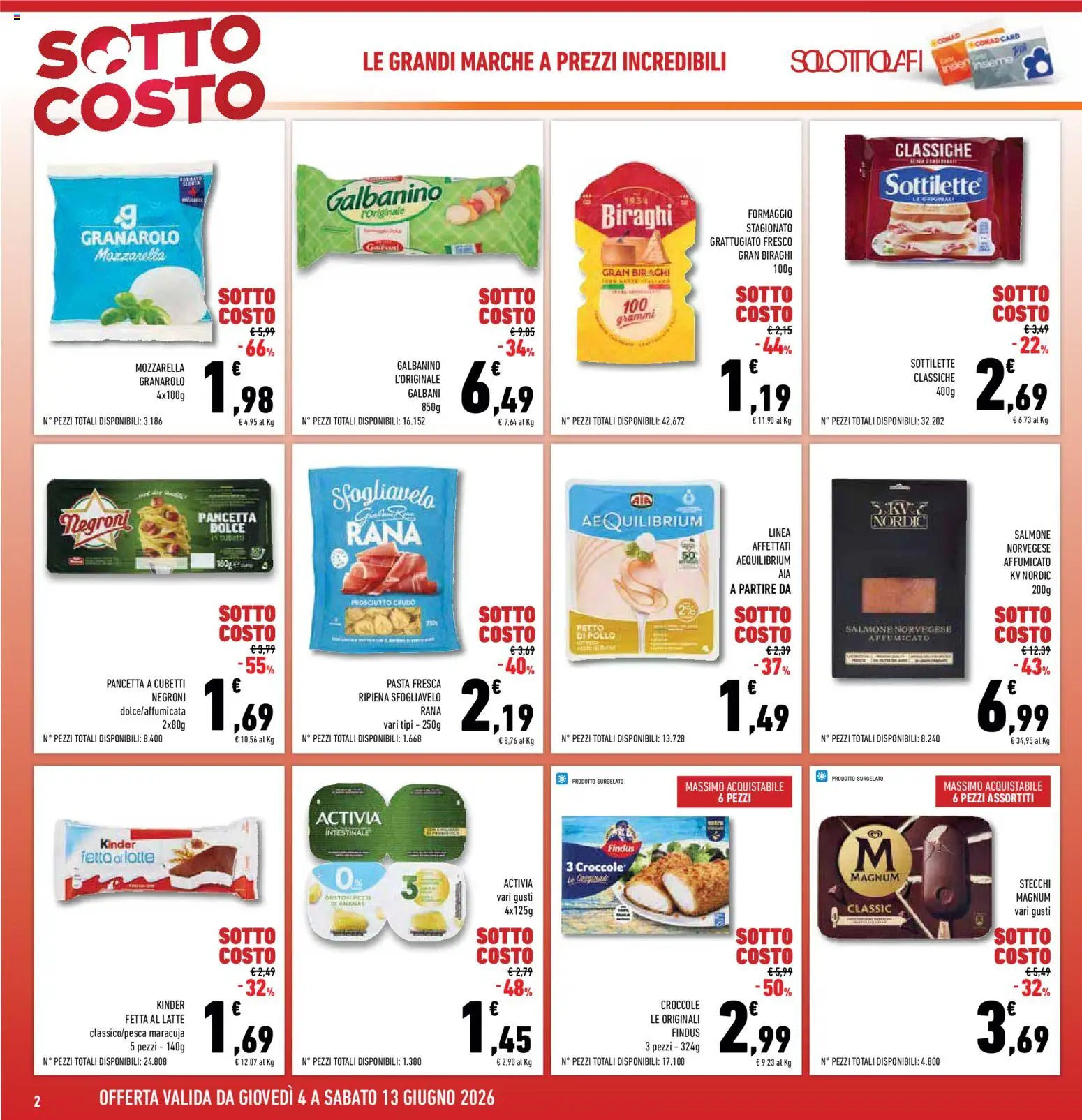 Volantino Conad del 04.06.2026 | Pagina: 2 | Prodotti: Prosciutto Crudo, Salmone, Pancetta, Mozzarella