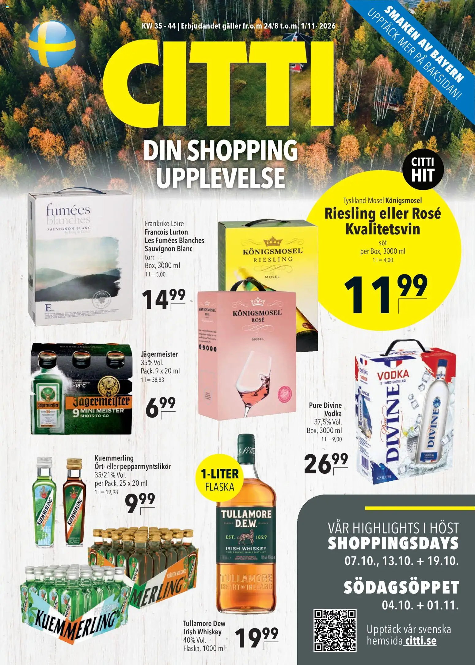 CITTI Markt Schweden-Werbung – gültig ab 24.08.2026 | Seite: 1 | Produkte: Jägermeister, Kuemmerling, Vodka, Whiskey