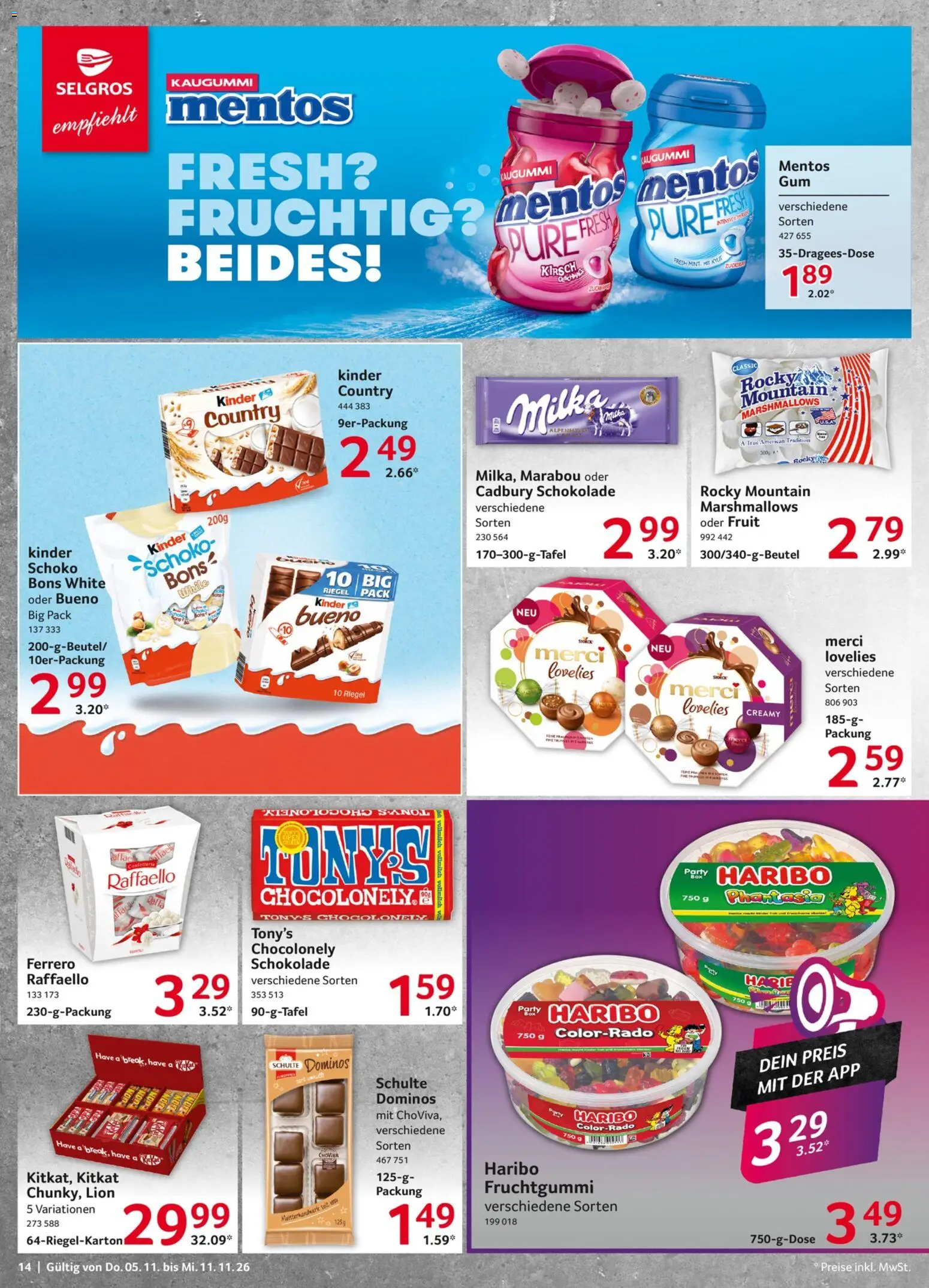 Selgros Prospekt – gültig ab 05.11.2026 | Seite: 14 | Produkte: Raffaello, Merci, Haribo, Schokolade