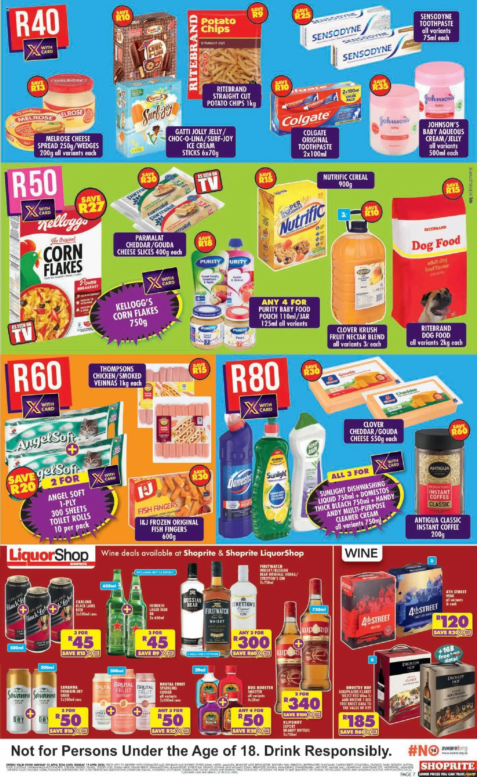 New Shoprite catalogue – valid from 13.04.2026 | Page: 7 | Products: Cooler, Bleach, Flakes, Toothpaste
