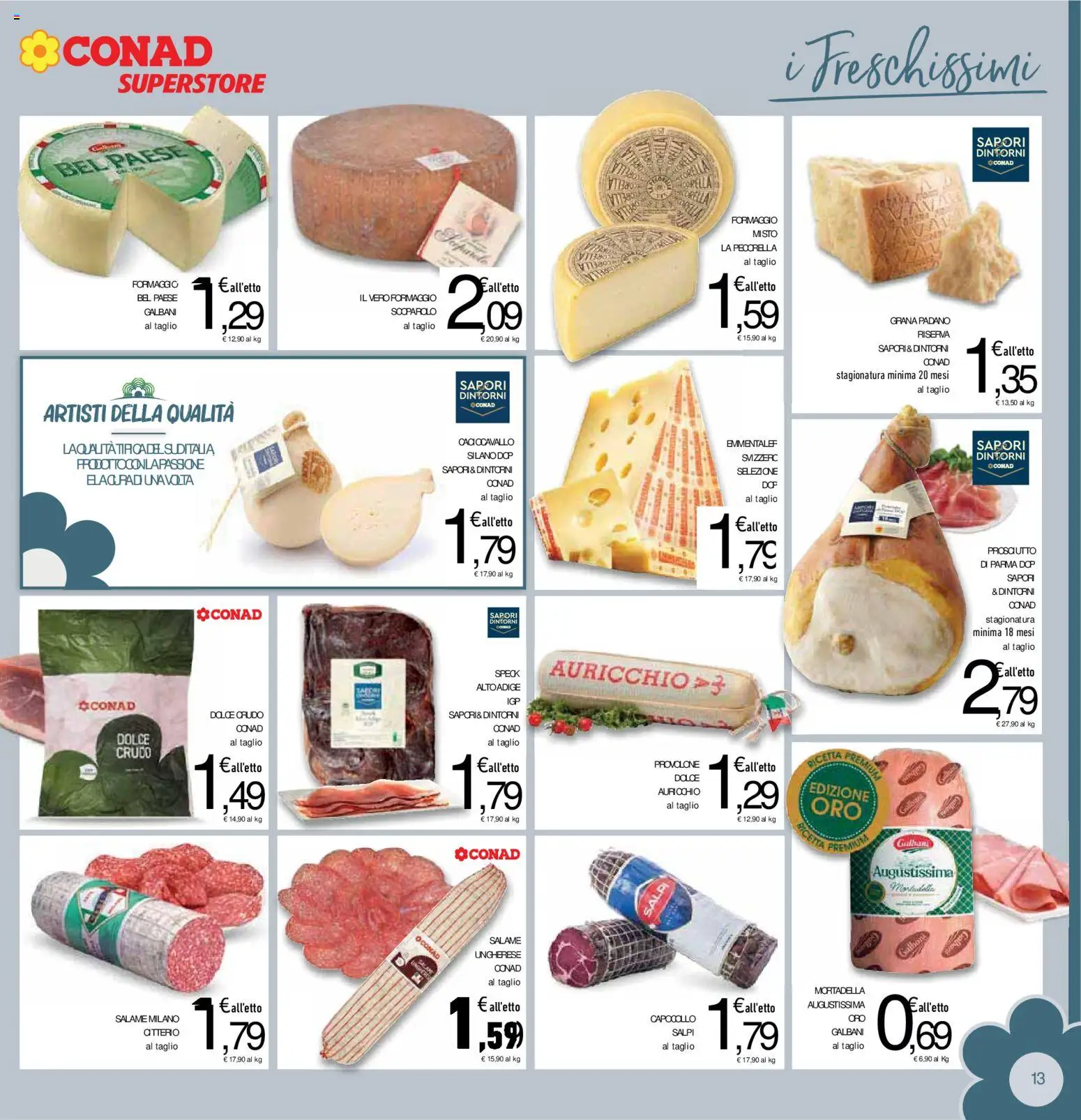 Volantino Conad del 15/07/2026 | Pagina: 13 | Prodotti: Speck, Provolone, Prosciutto di Parma, Formaggio