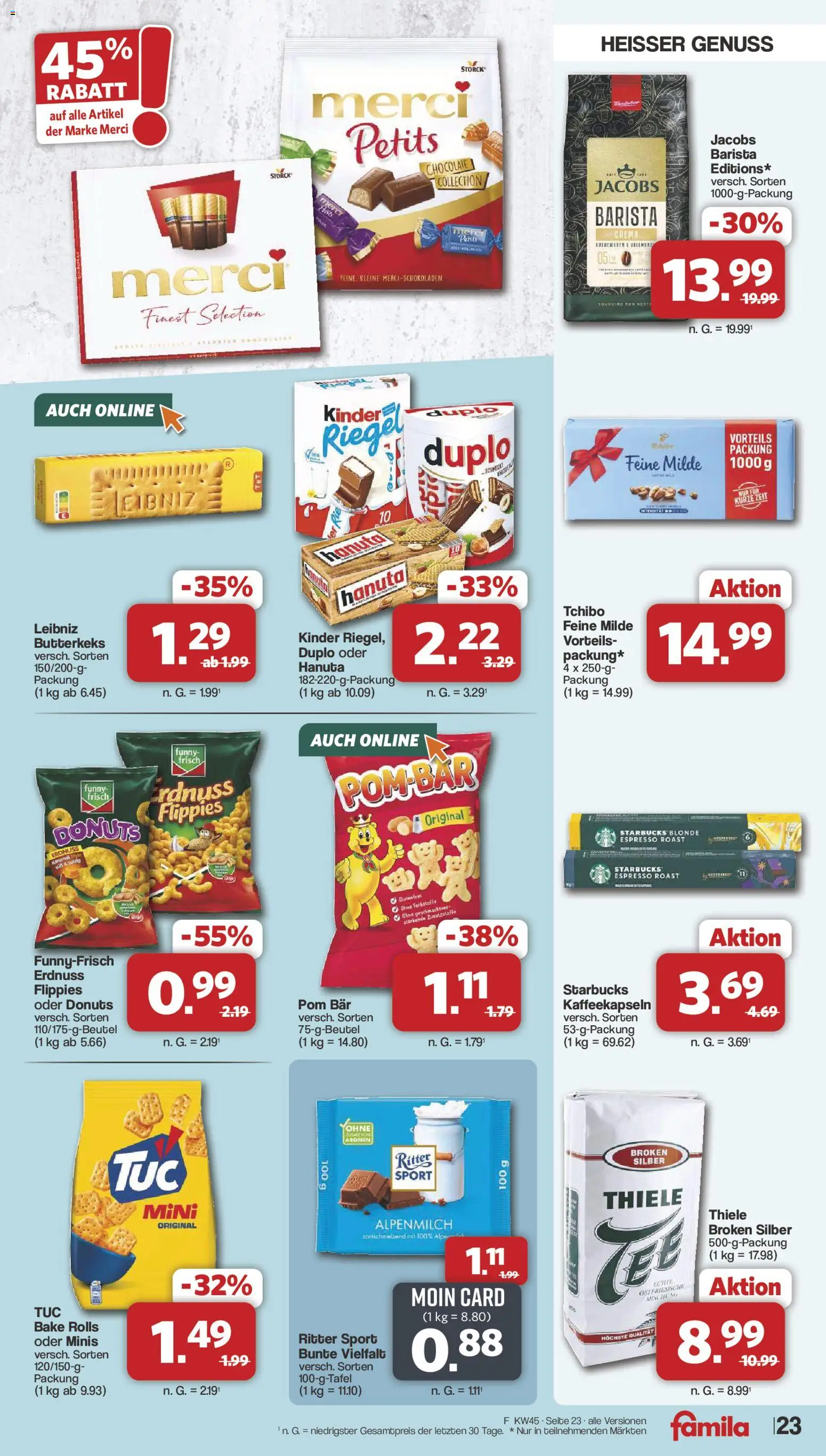 Famila Nordwest Kusten Days – gültig ab 02.11.2026 | Seite: 23 | Produkte: Merci, Ritter sport, Donuts, Duplo riegel