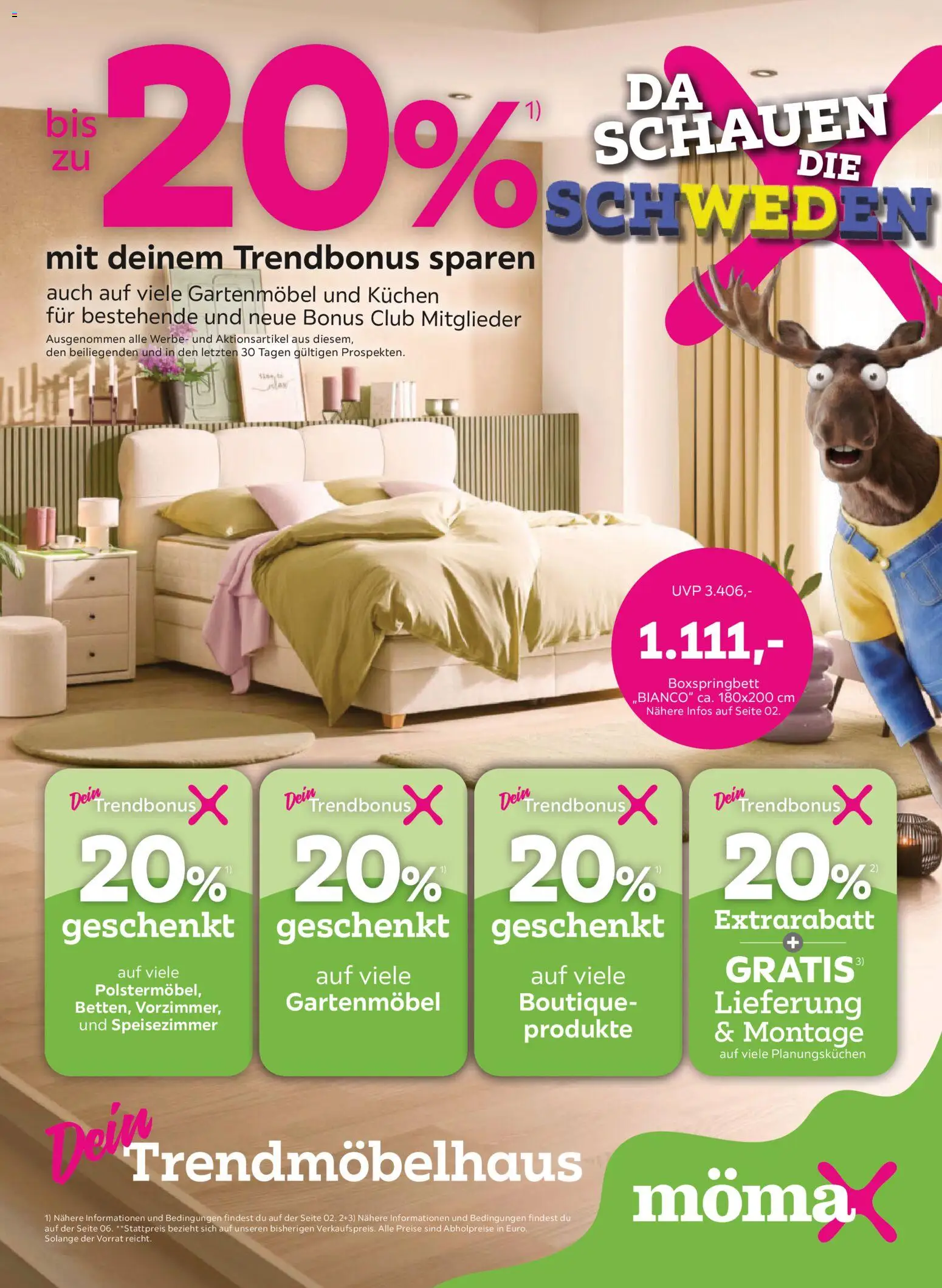 Mömax Prospekt 	 – gültig ab 11.05.2026 | Seite: 1 | Produkte: Boxspringbett, Gartenmöbel, Kuchen