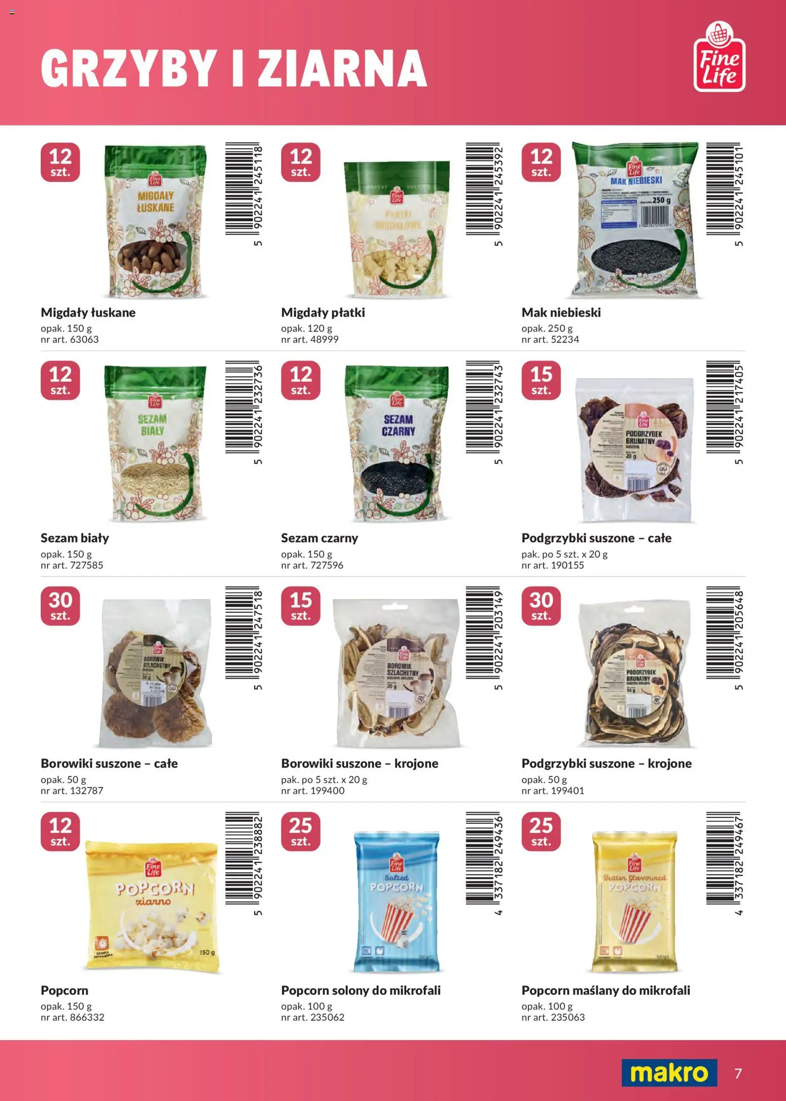 Makro gazetka - Marki własne dla Twojego sklepu od 23.04.2026 | Strona: 7 | Produkty: Migdały płatki, Mak niebieski, Popcorn, Sezam czarny