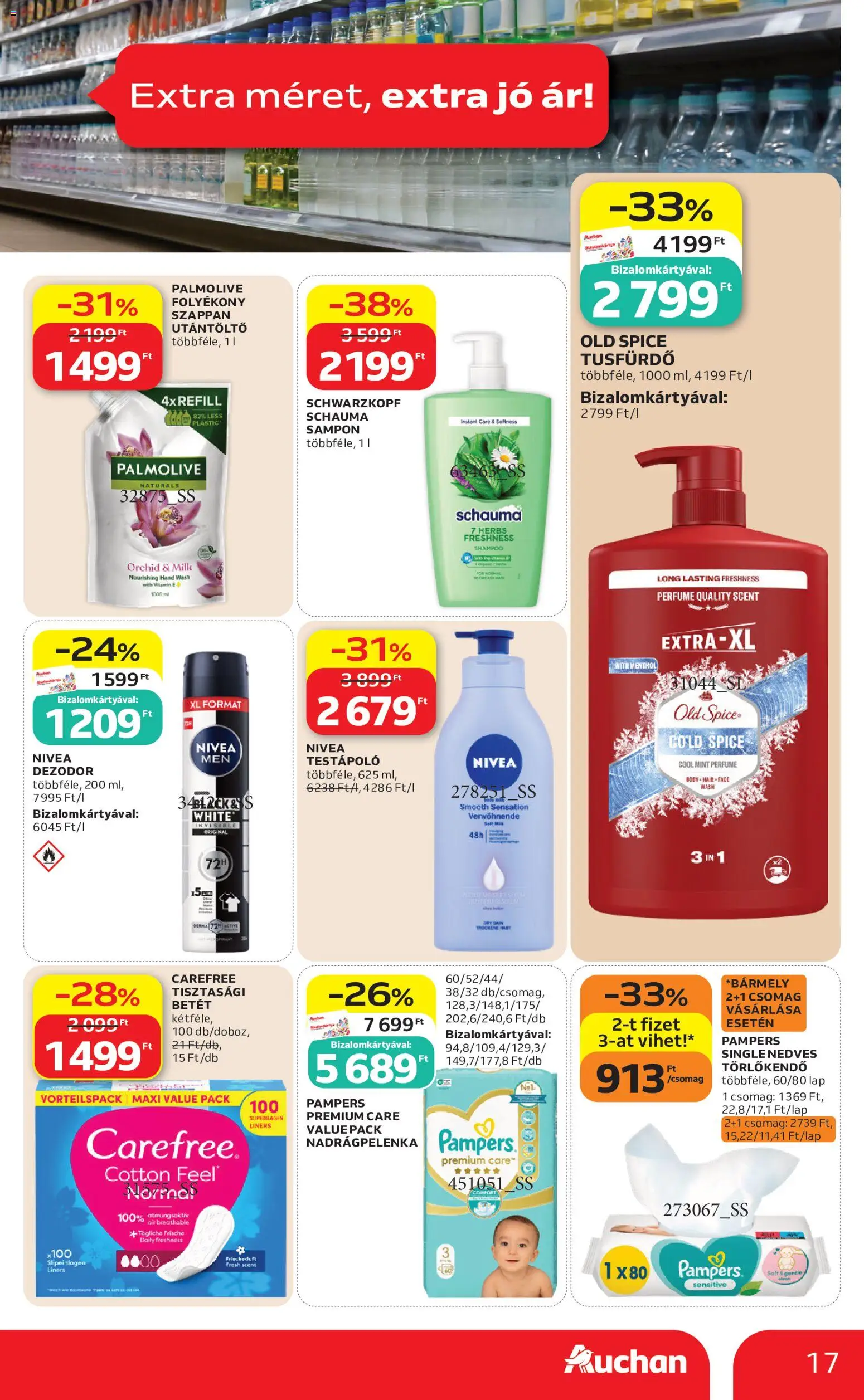 Auchan akciós ujság - amely érvényes a következő dátumtól: 2026.08.06. | Oldal: 17 | Termékek: Törlőkendő, Folyékony szappan, Nedves törlőkendő, Tusfürdő